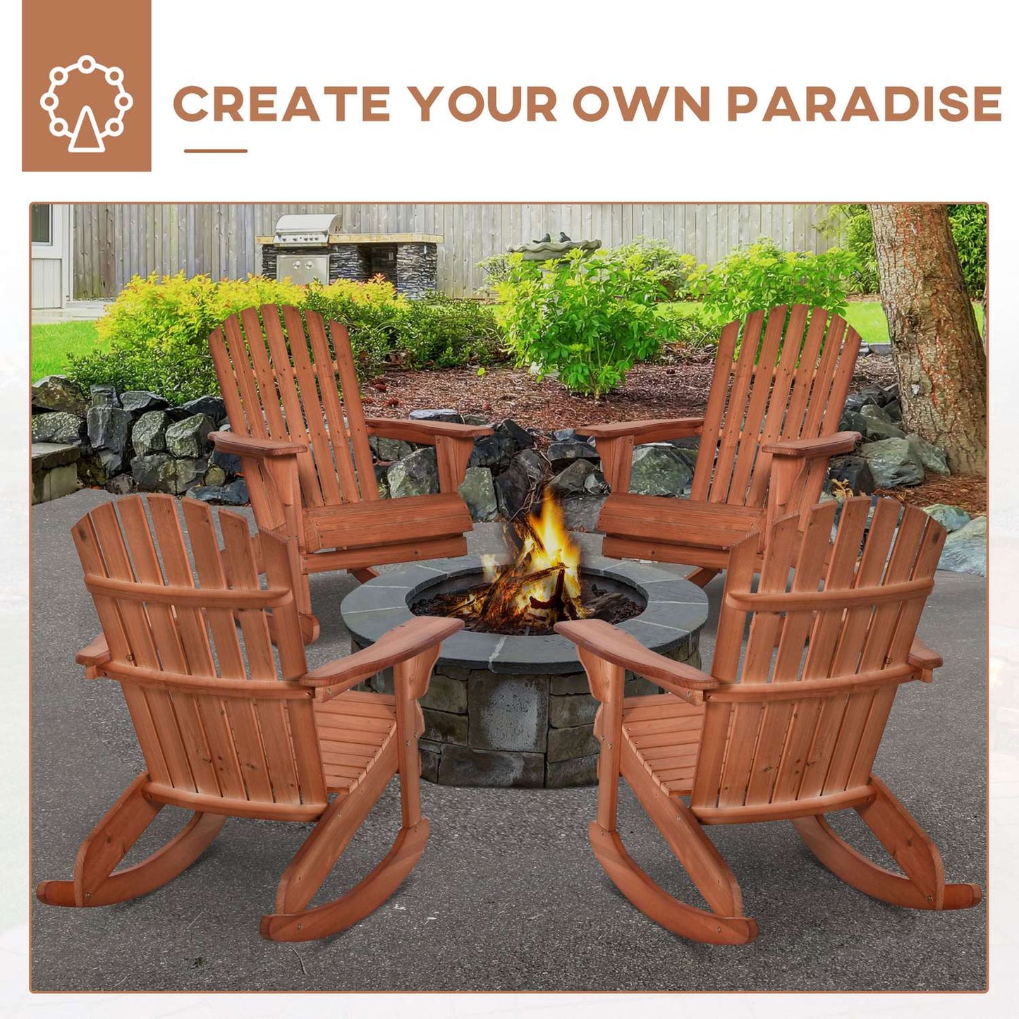 Adirondack rocking chair for balcony, natural finish, 77x94x97cm