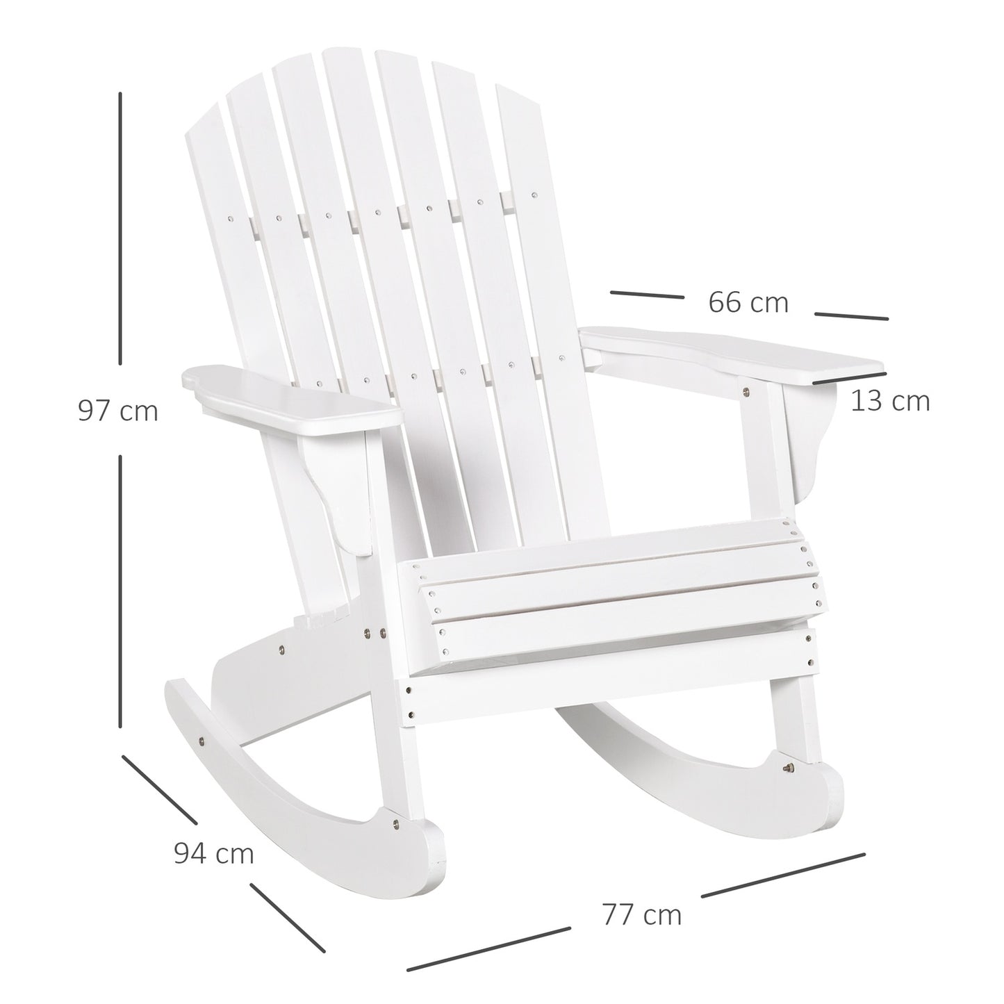 White Adirondack garden rocking chair, 77 x 94 x 97 cm