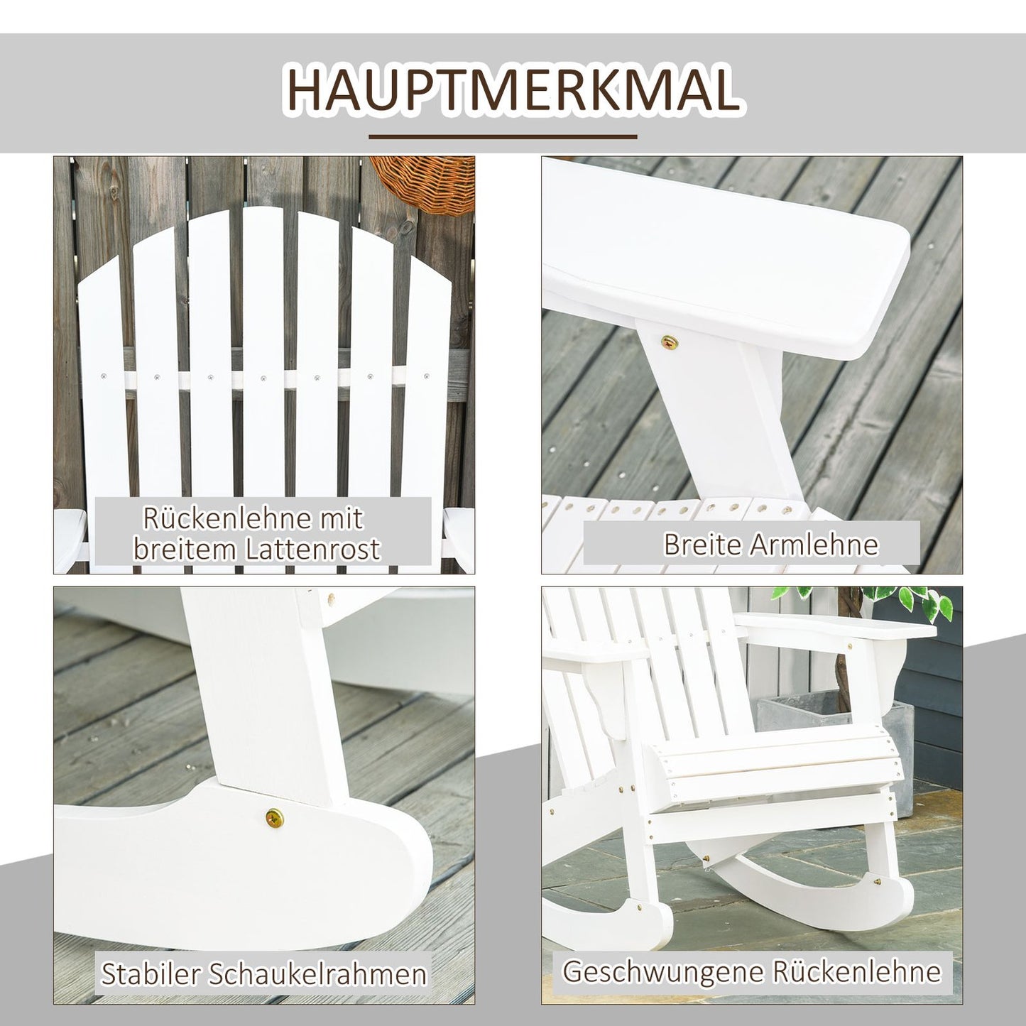 White Adirondack garden rocking chair, 77 x 94 x 97 cm