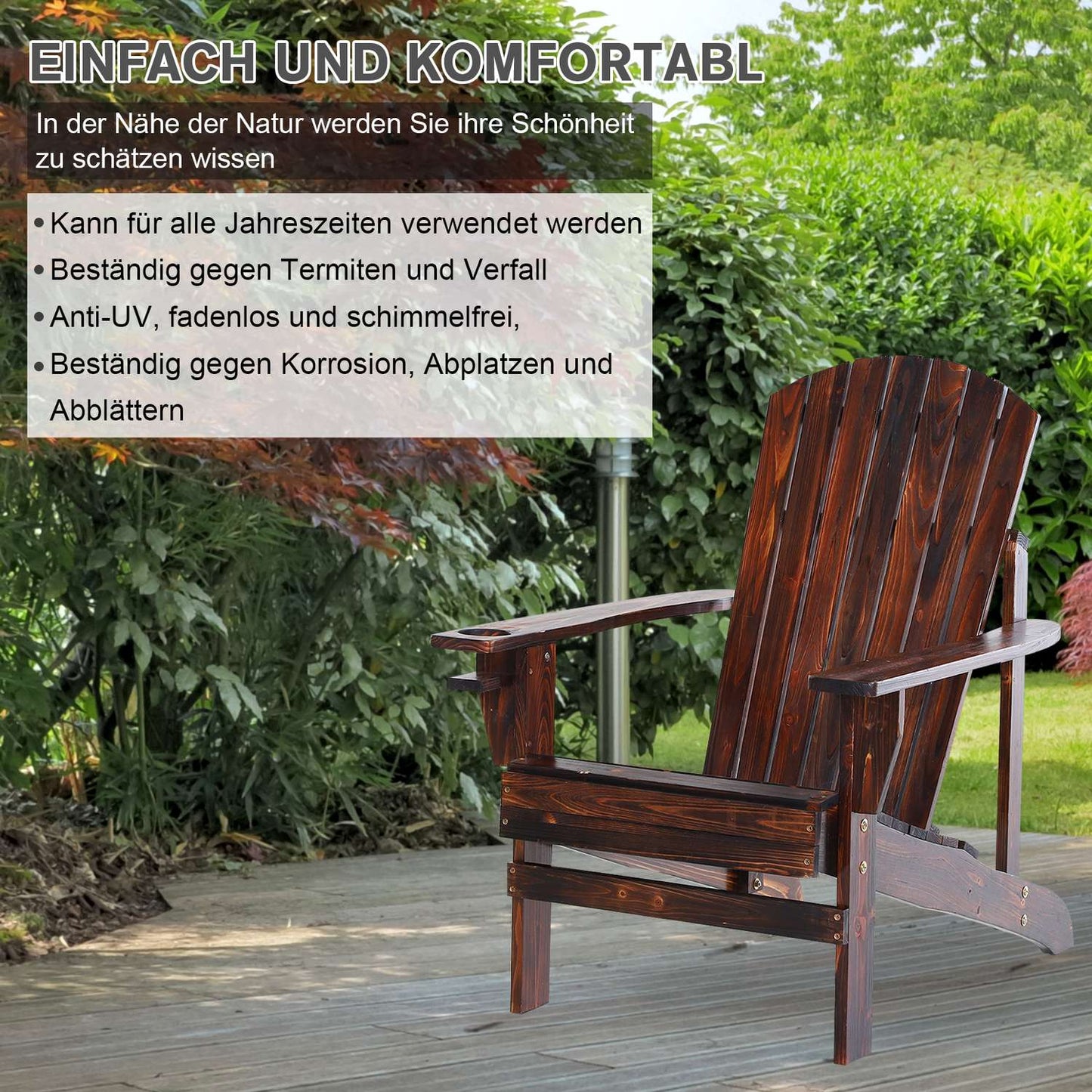 Adirondack garden chair, solid wood, with cup holder