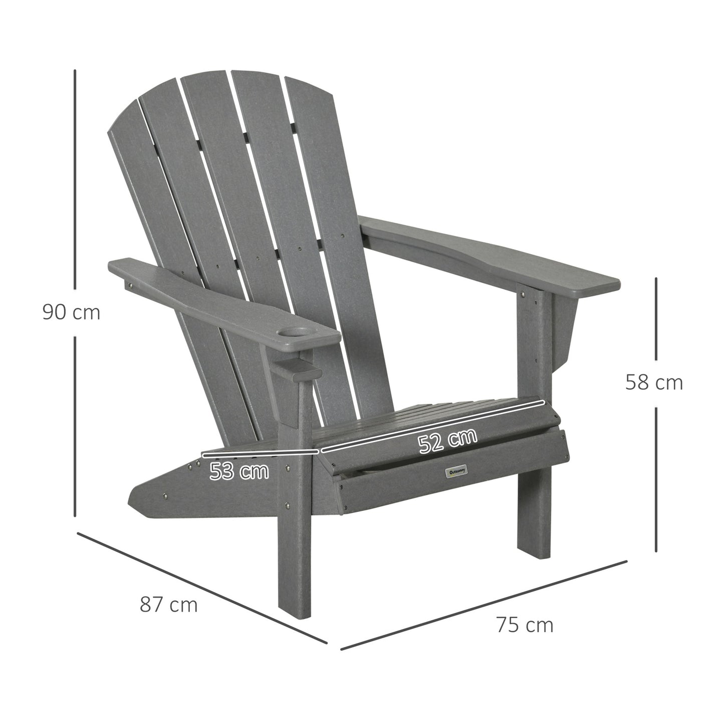 Adirondack garden chair in plastic with cup holder, gray