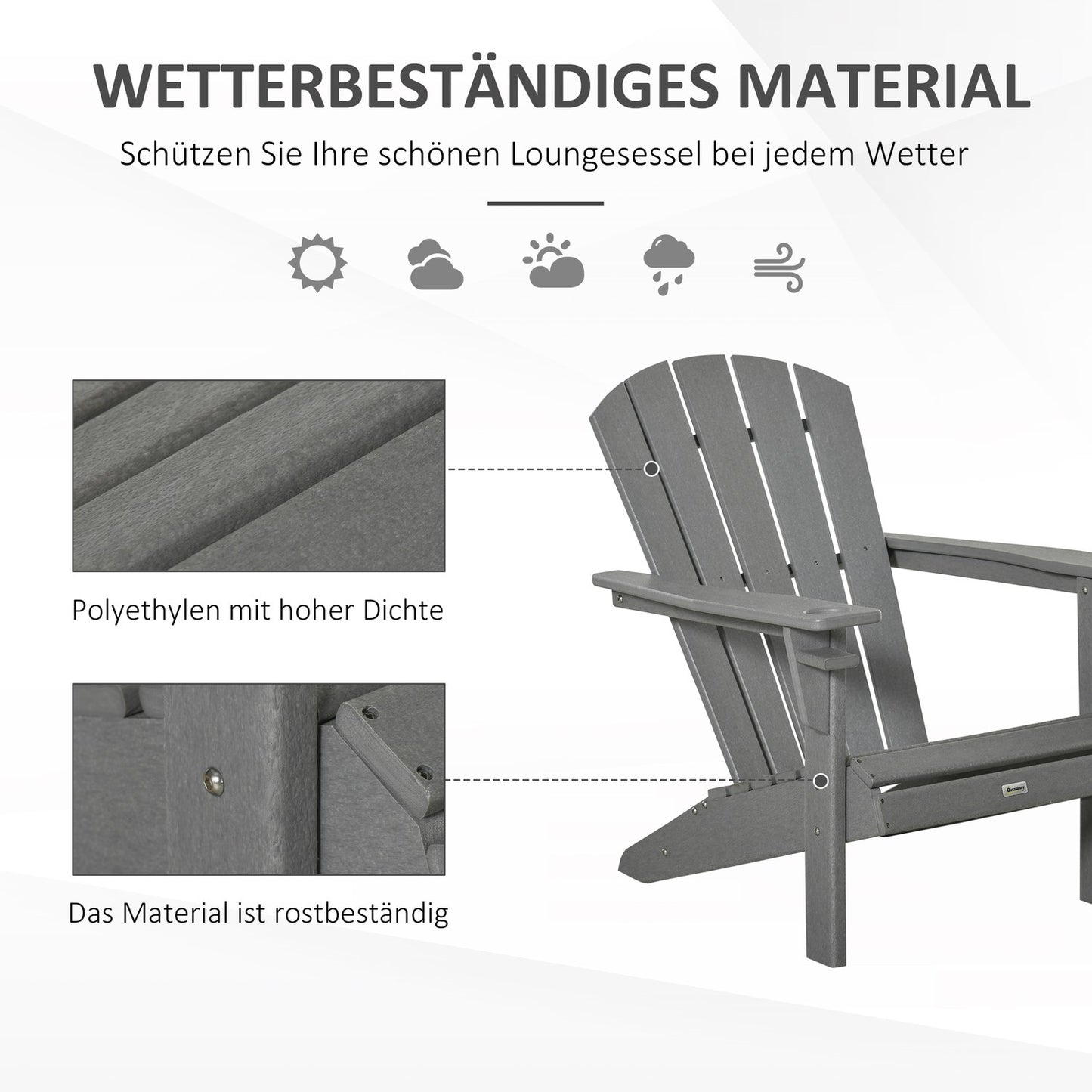 Adirondack garden chair in plastic with cup holder, gray