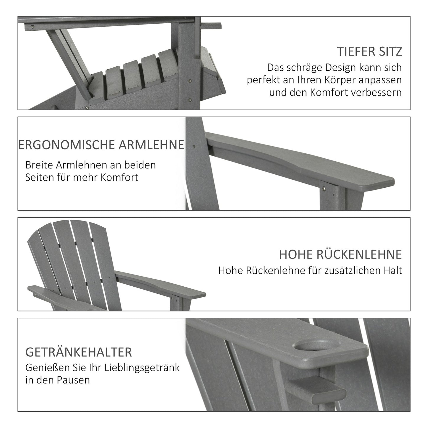 Adirondack garden chair in plastic with cup holder, gray