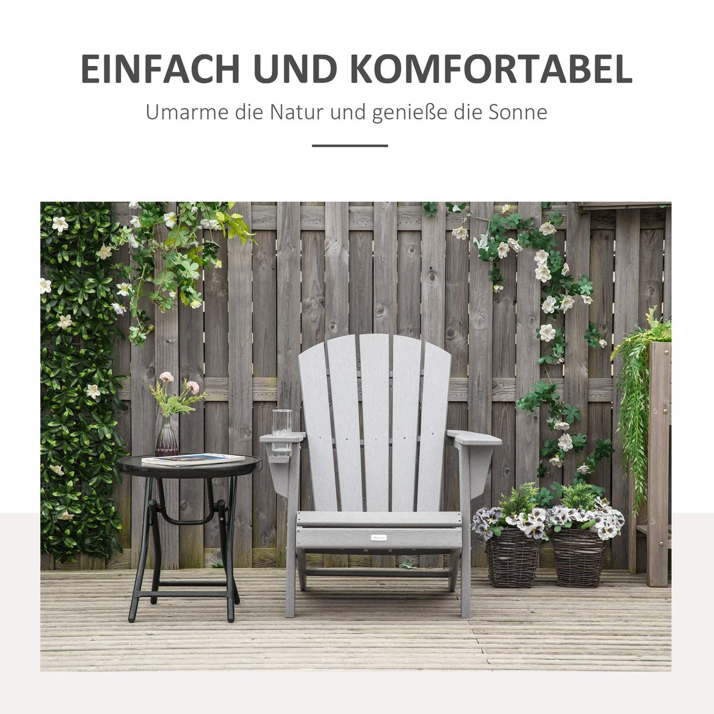 Adirondack garden chair in plastic with cup holder, gray
