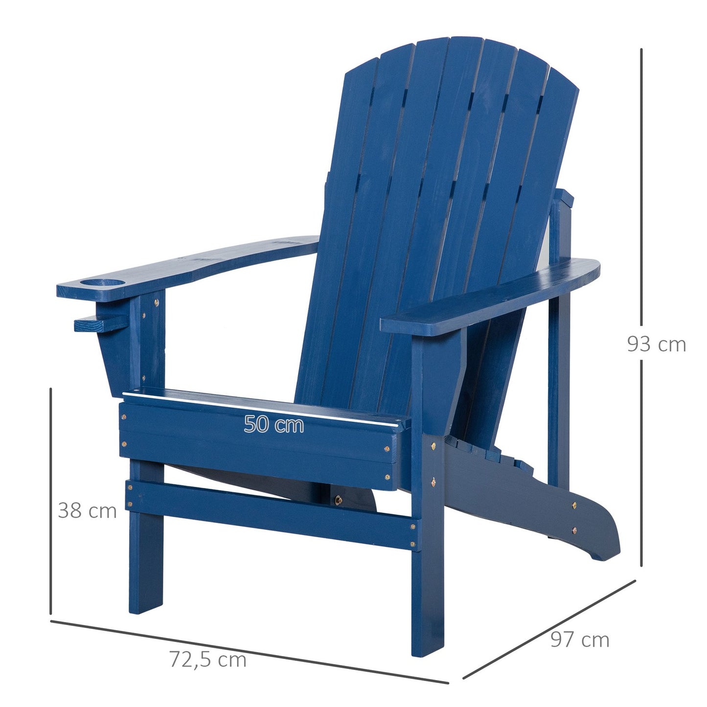 Adirondack chair, blue wooden chair with cup holder