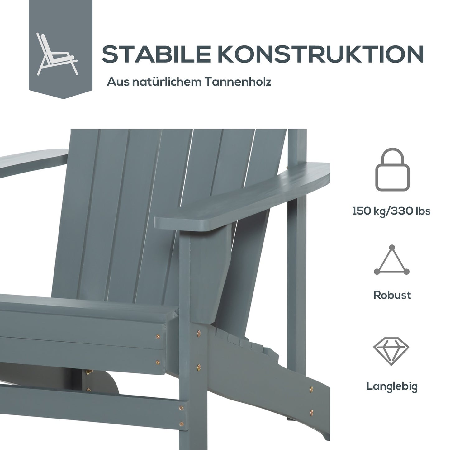 Adirondack Wood Garden chair, dark gray with cup holder