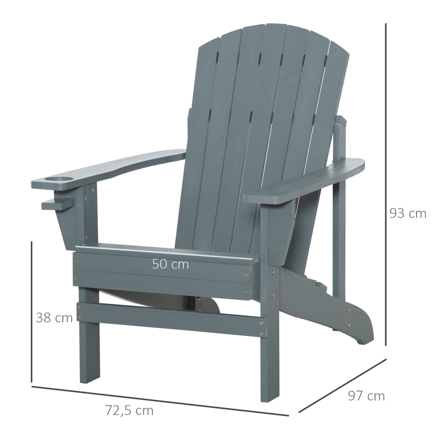Adirondack Wood Garden chair, dark gray with cup holder