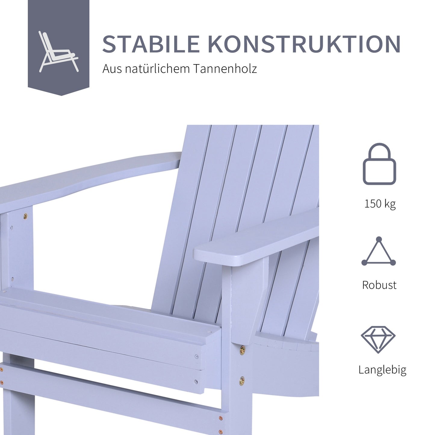 Adirondack Garden Chair with Cup Holder - Solid Wood, Gray