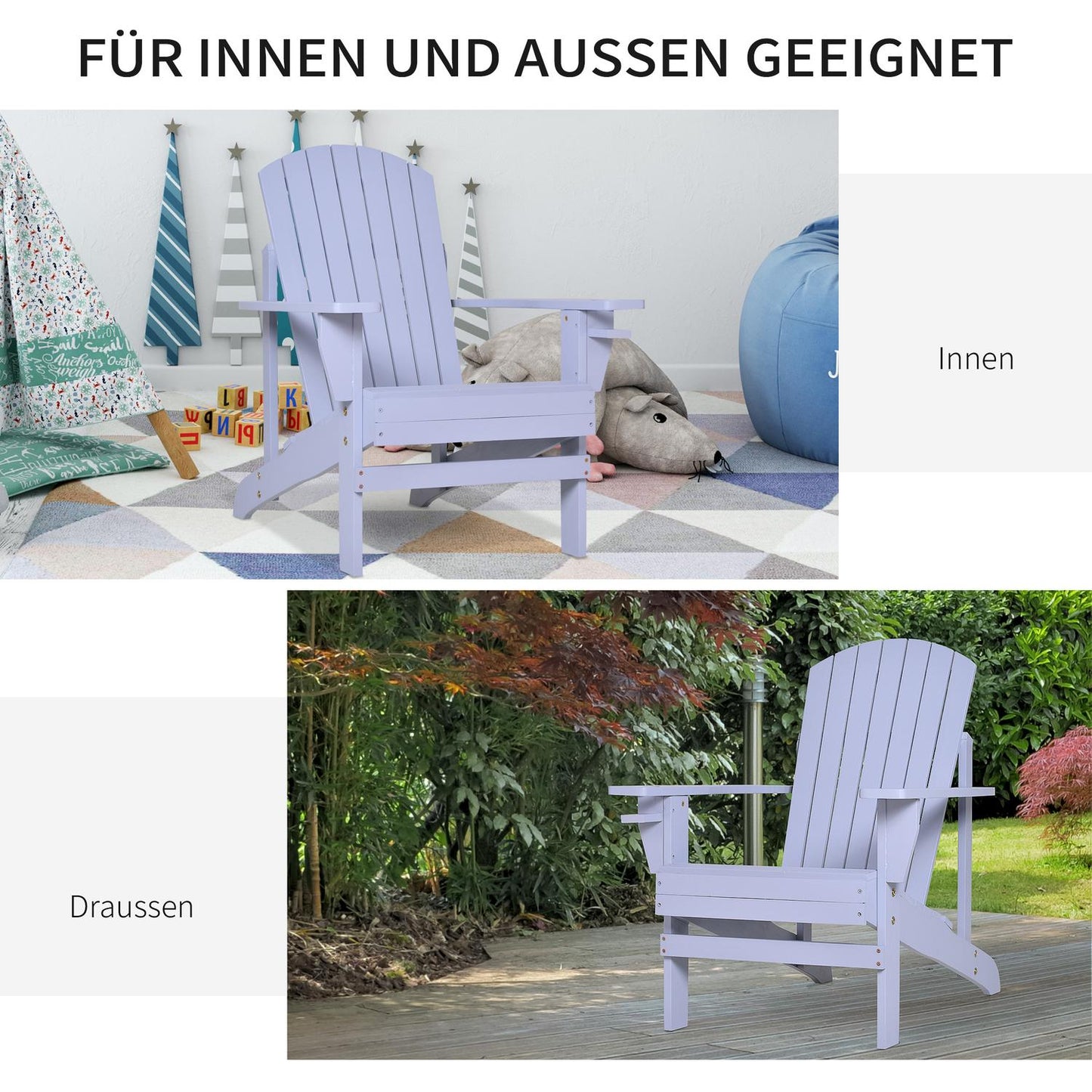 Adirondack Garden Chair with Cup Holder - Solid Wood, Gray