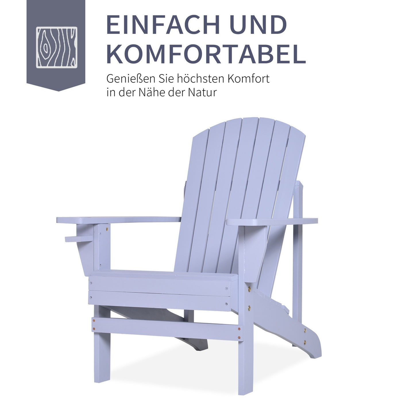 Adirondack Garden Chair with Cup Holder - Solid Wood, Gray