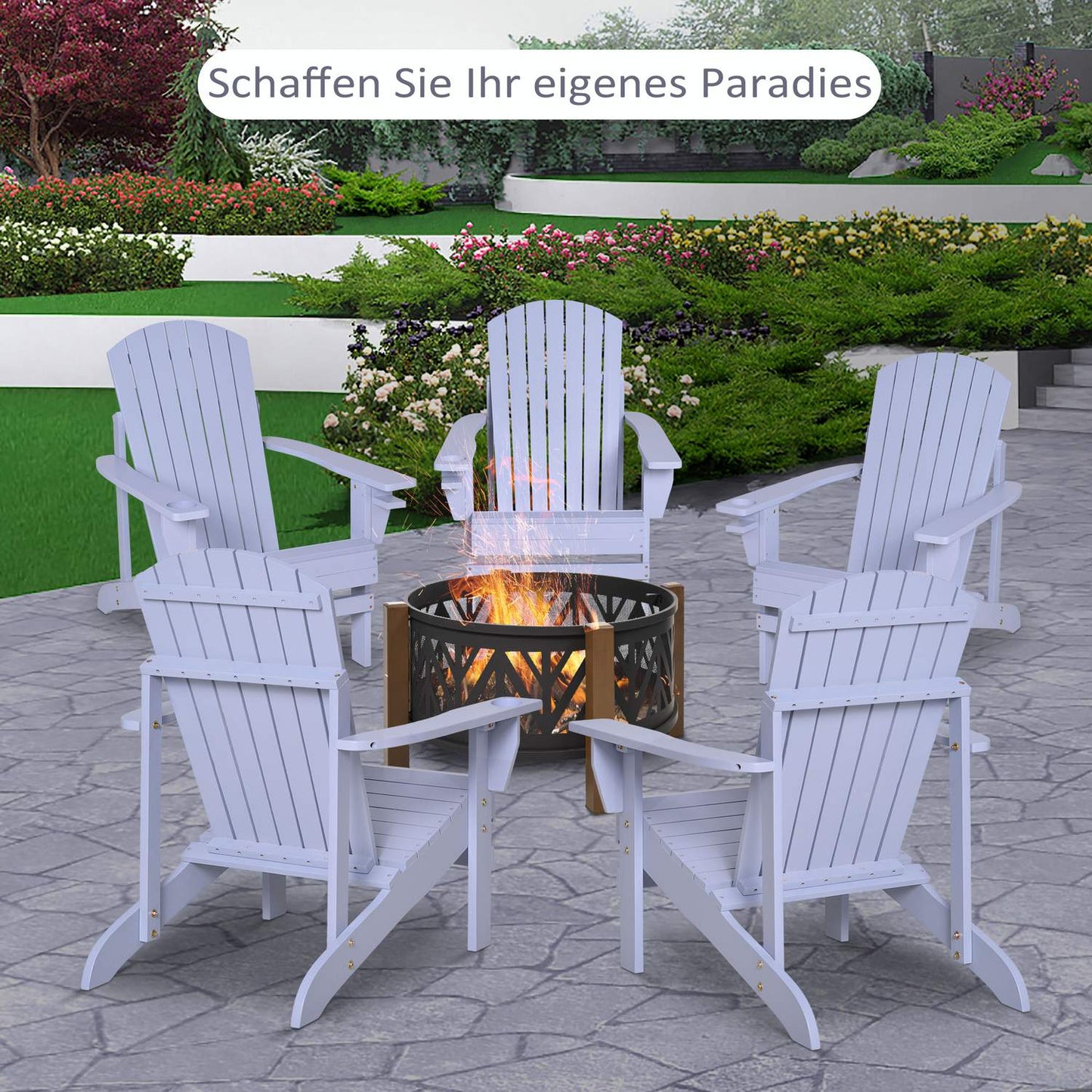 Adirondack Garden Chair with Cup Holder - Solid Wood, Gray