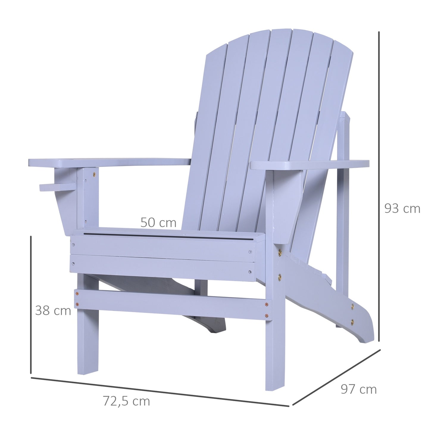 Adirondack Garden Chair with Cup Holder - Solid Wood, Gray