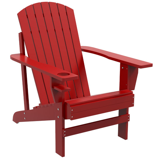 Adirondack garden chair, red solid wood with cup holder