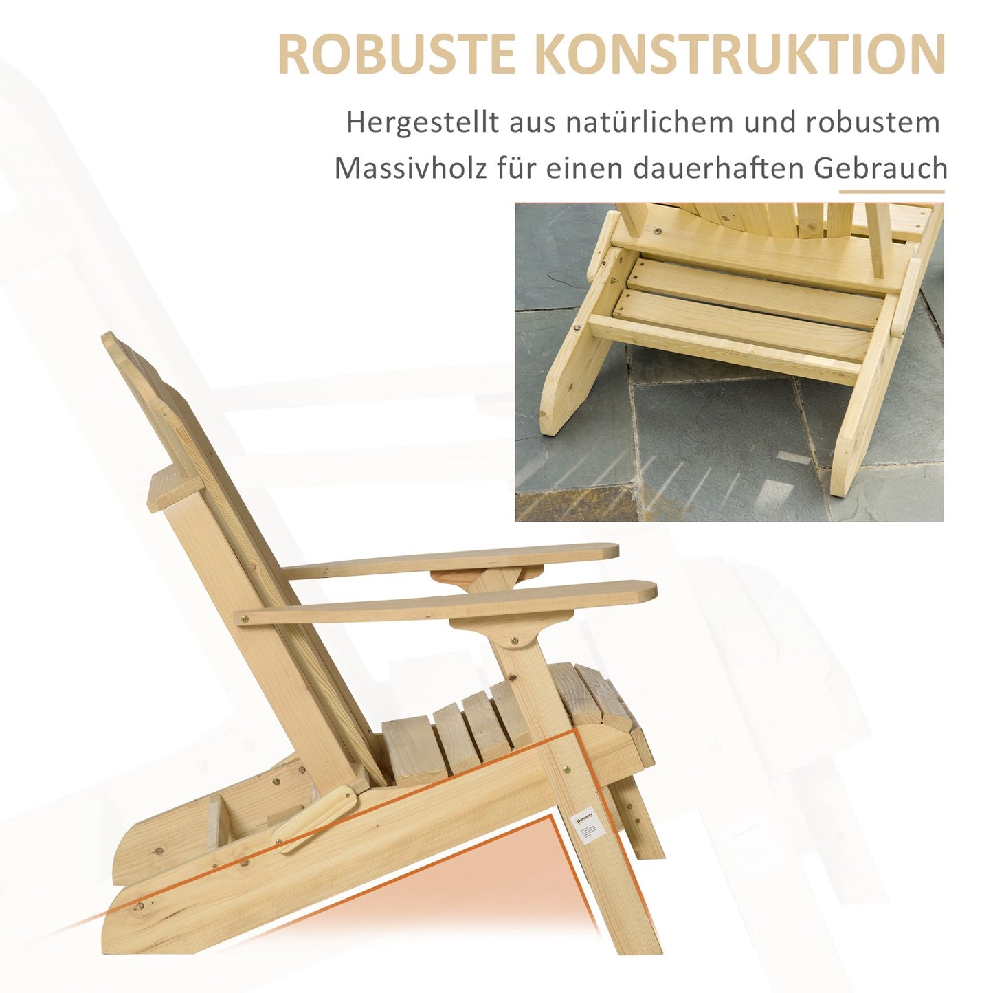 Adirondack garden chair, folding pine, with footrest