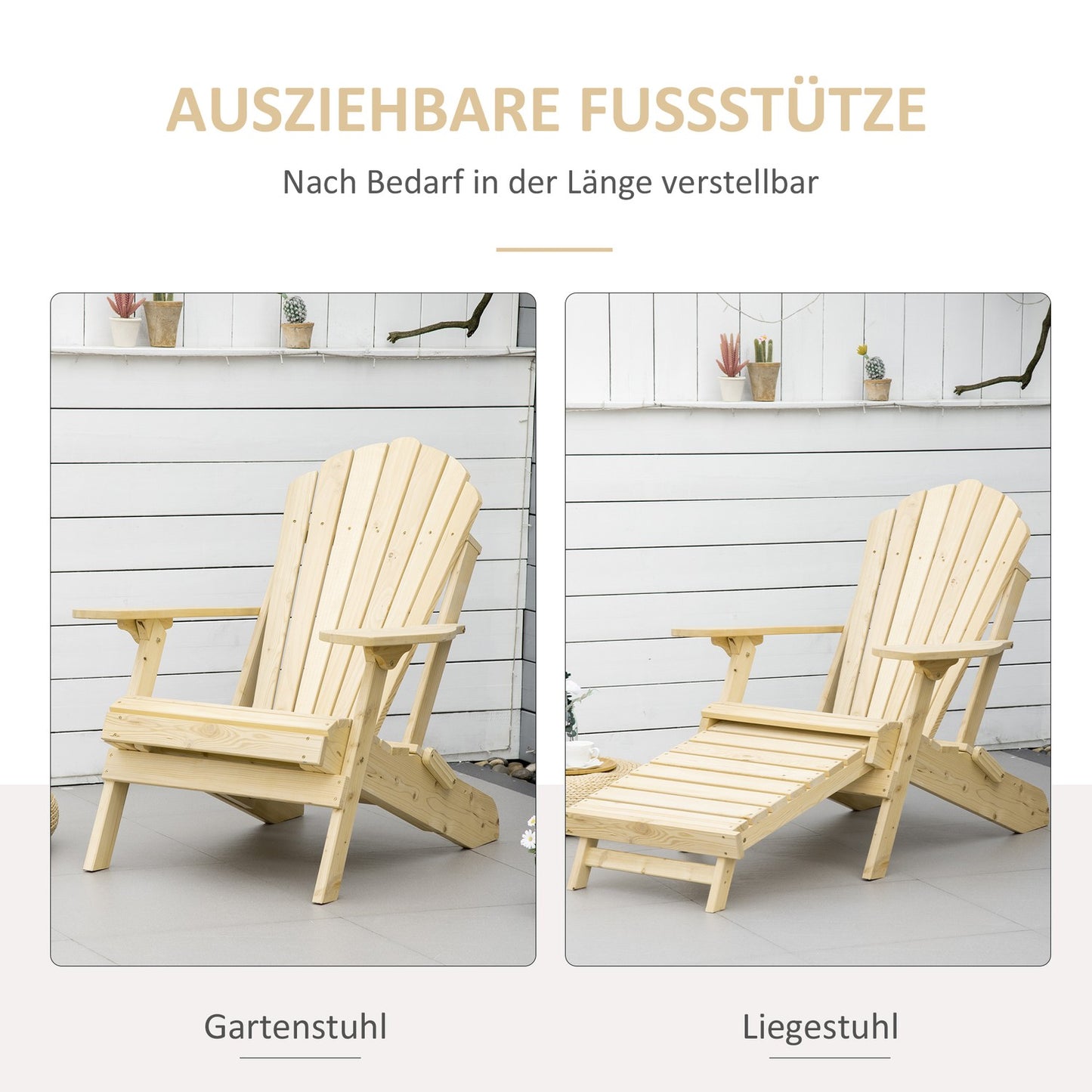 Adirondack garden chair, folding pine, with footrest