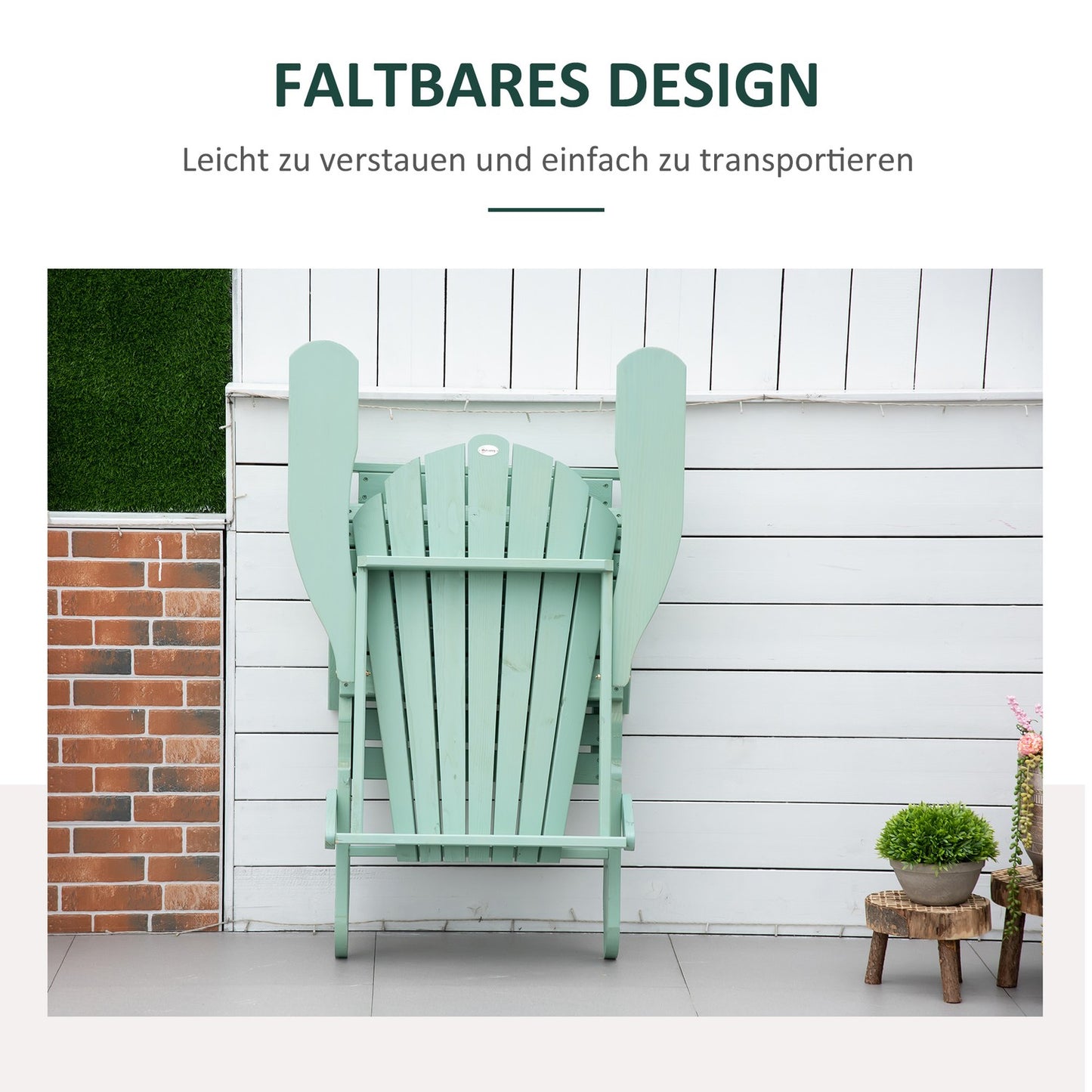 Adirondack Pine Wood Garden chair with footrest, green