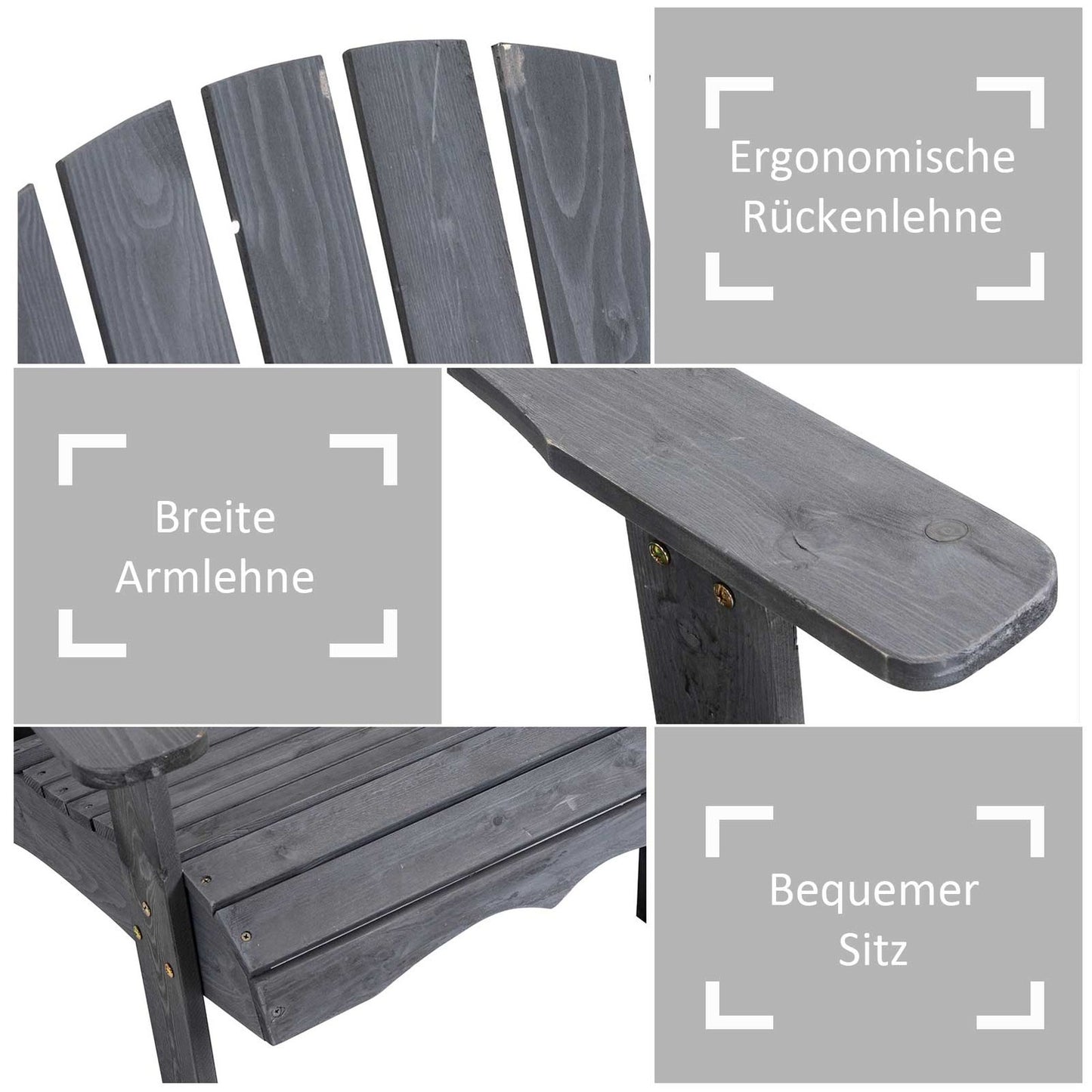 Adirondack 2-seater garden chair set, wood, dark grey