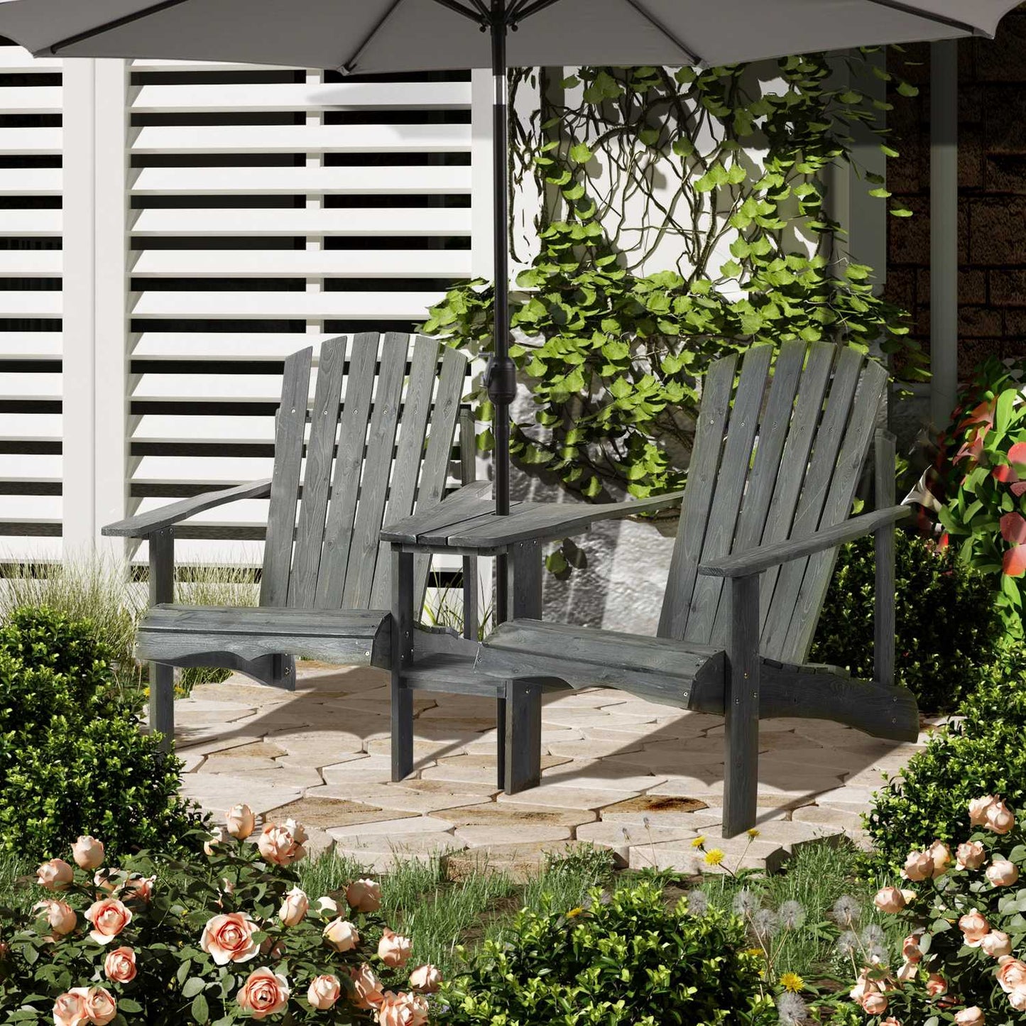 Solid wood Adirondack chair set with table, gray