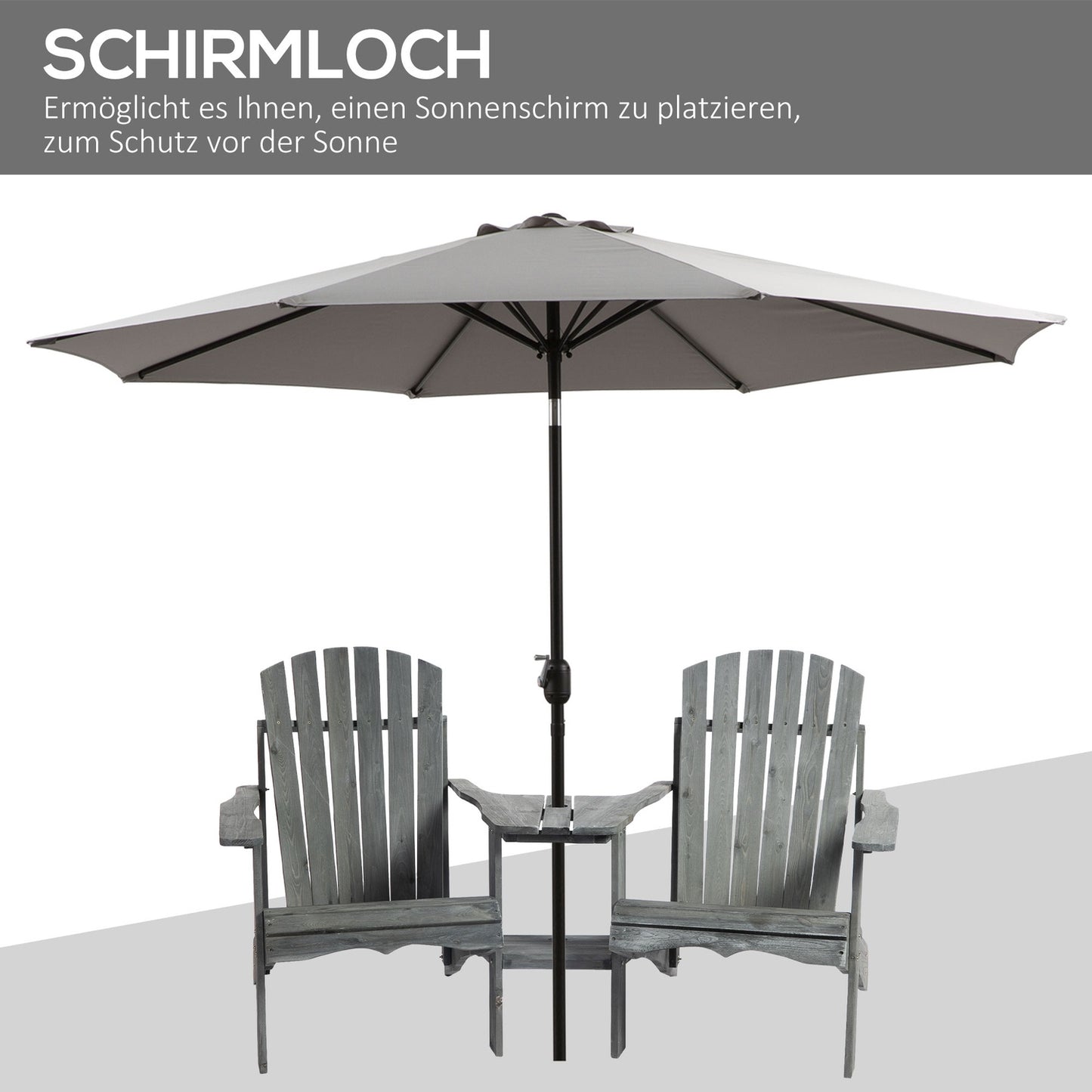 Solid wood Adirondack chair set with table, gray