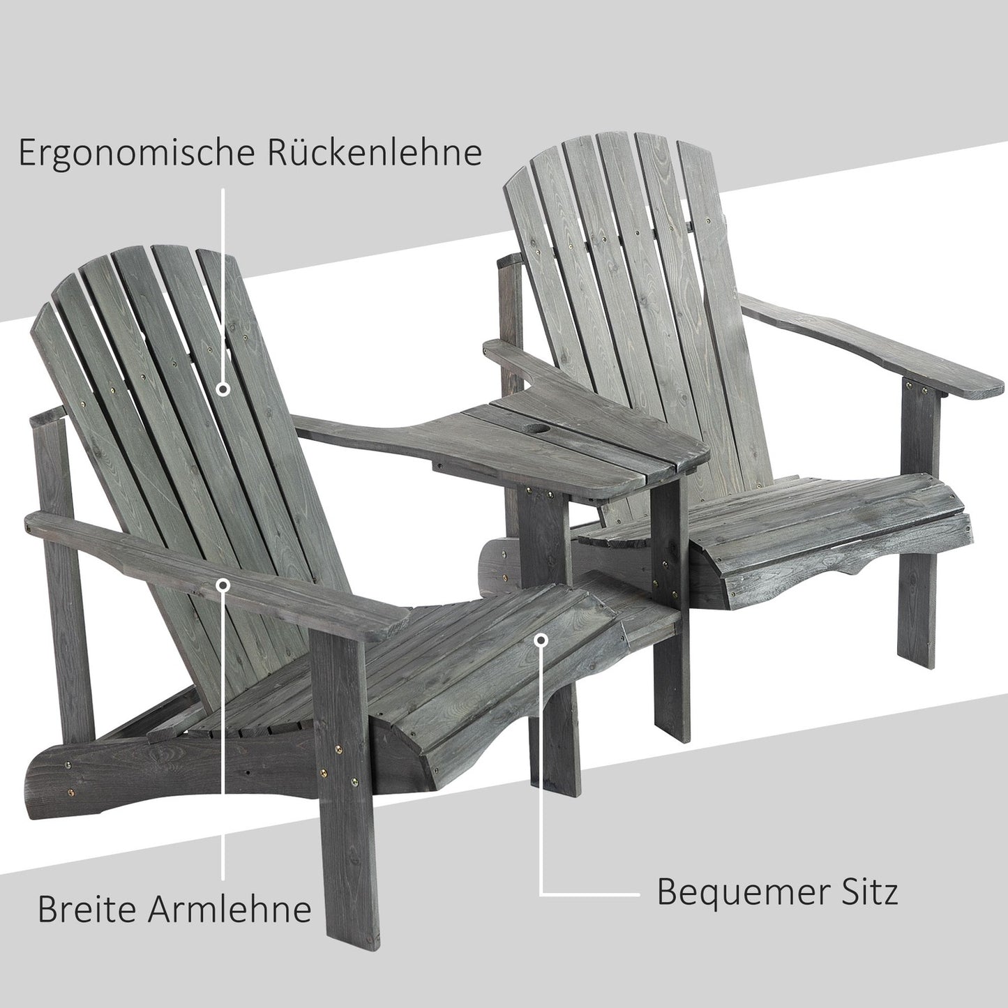 Solid wood Adirondack chair set with table, gray