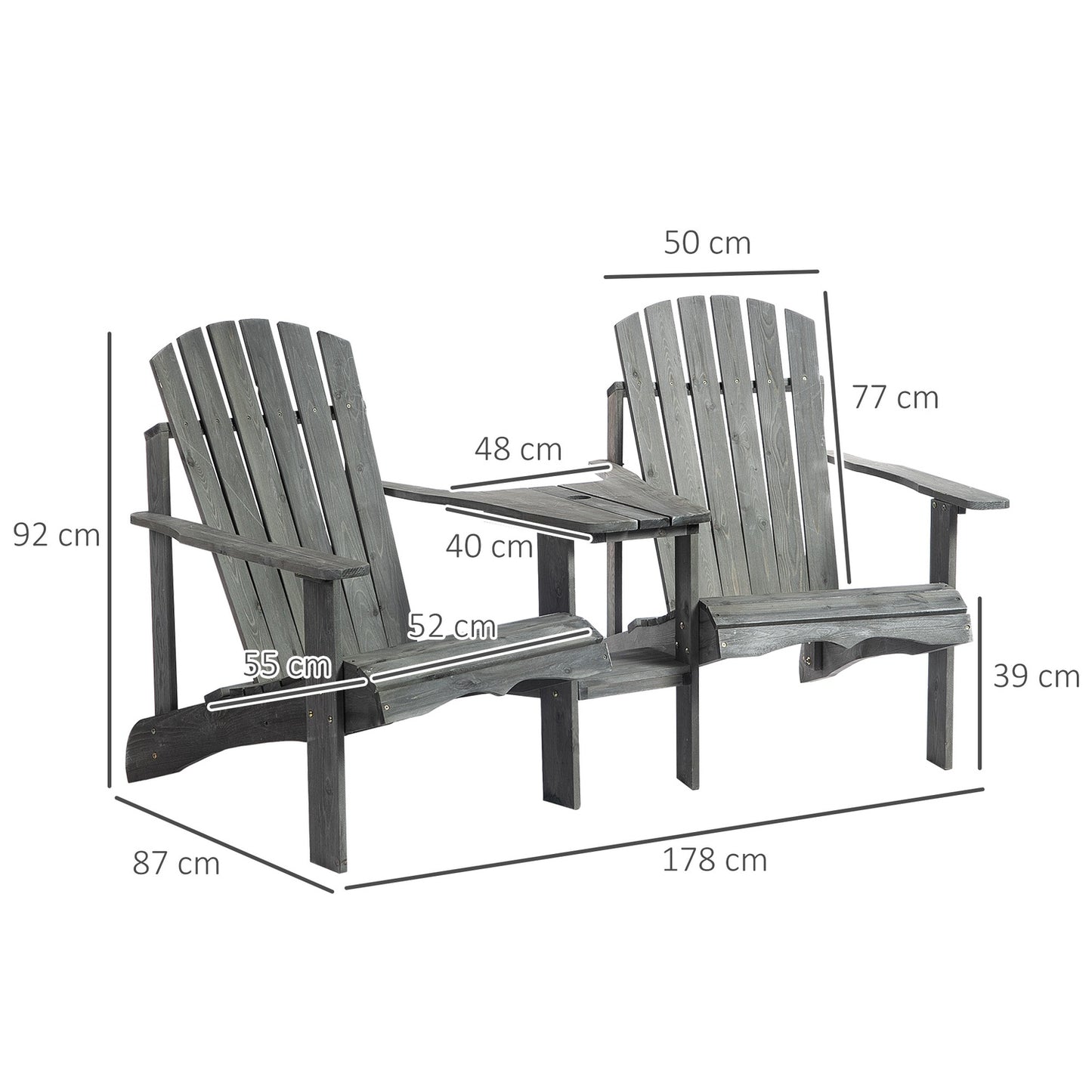 Solid wood Adirondack chair set with table, gray