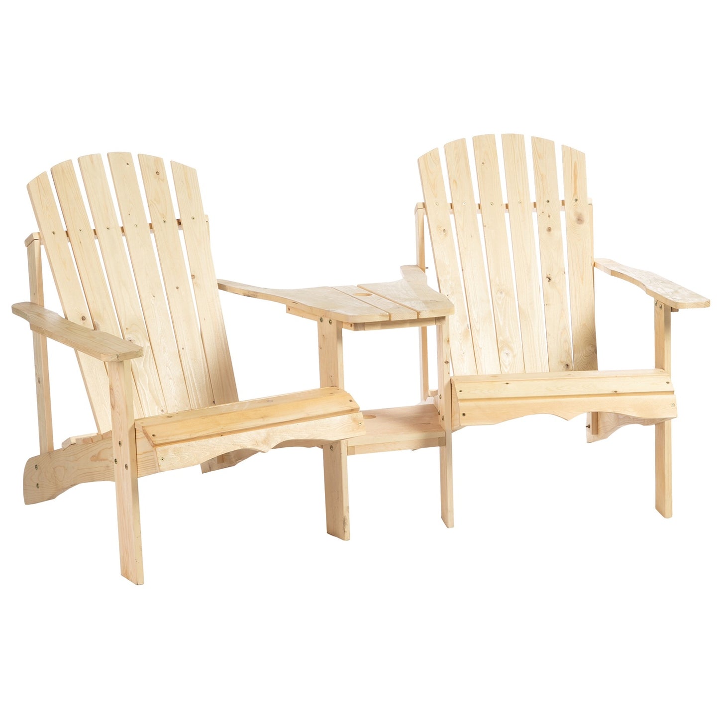 Solid wood Adirondack garden chair set with table, 2-seater