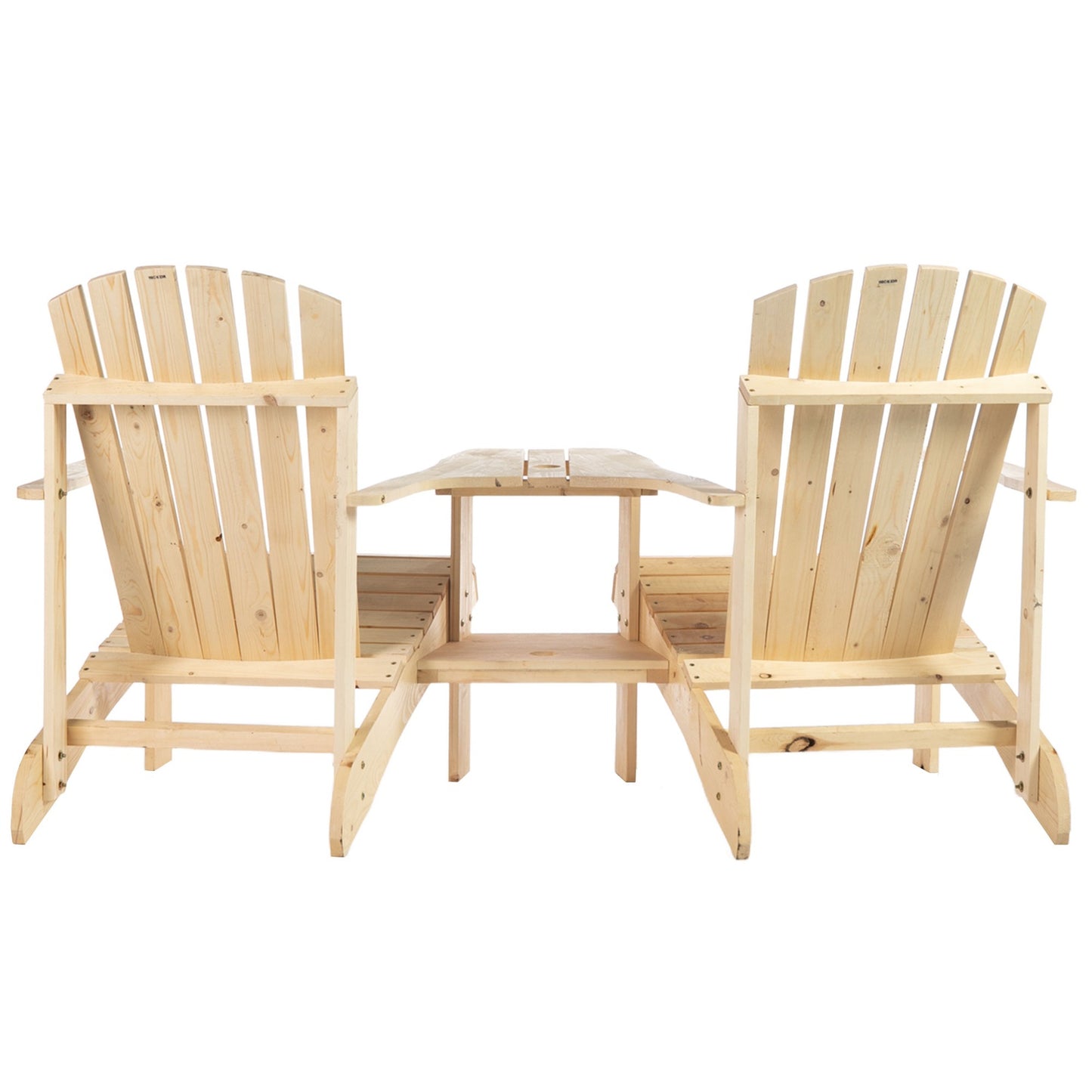 Solid wood Adirondack garden chair set with table, 2-seater