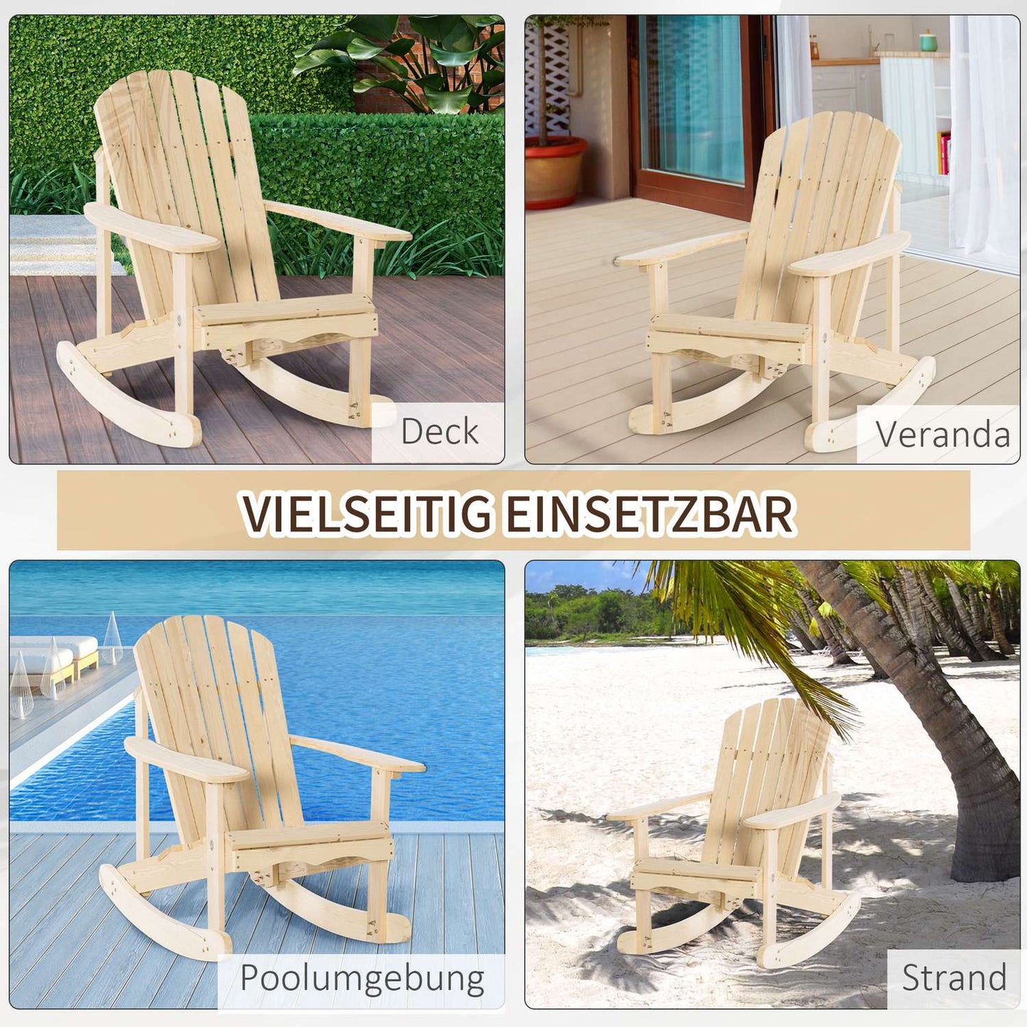 Adirondack Pine Wood Rocking chair for patio, 74x97x92 cm