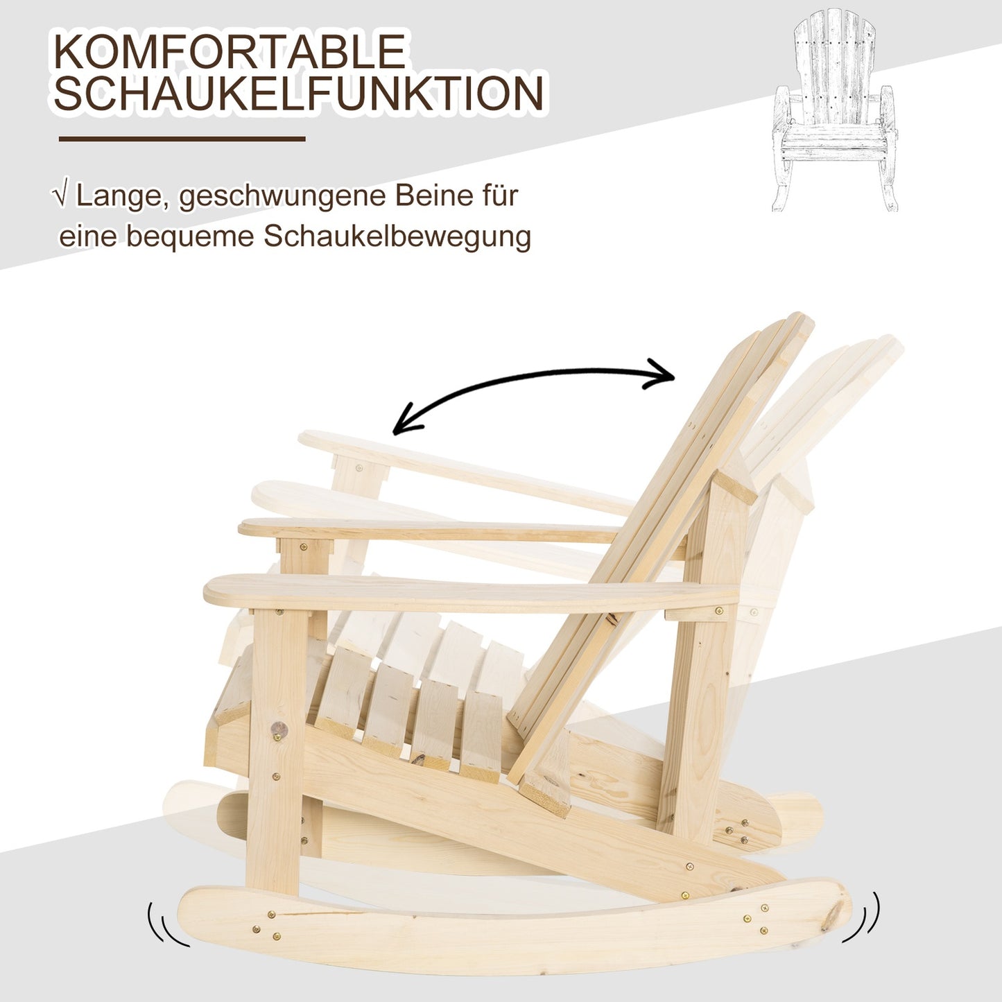 Adirondack Pine Wood Rocking chair for patio, 74x97x92 cm