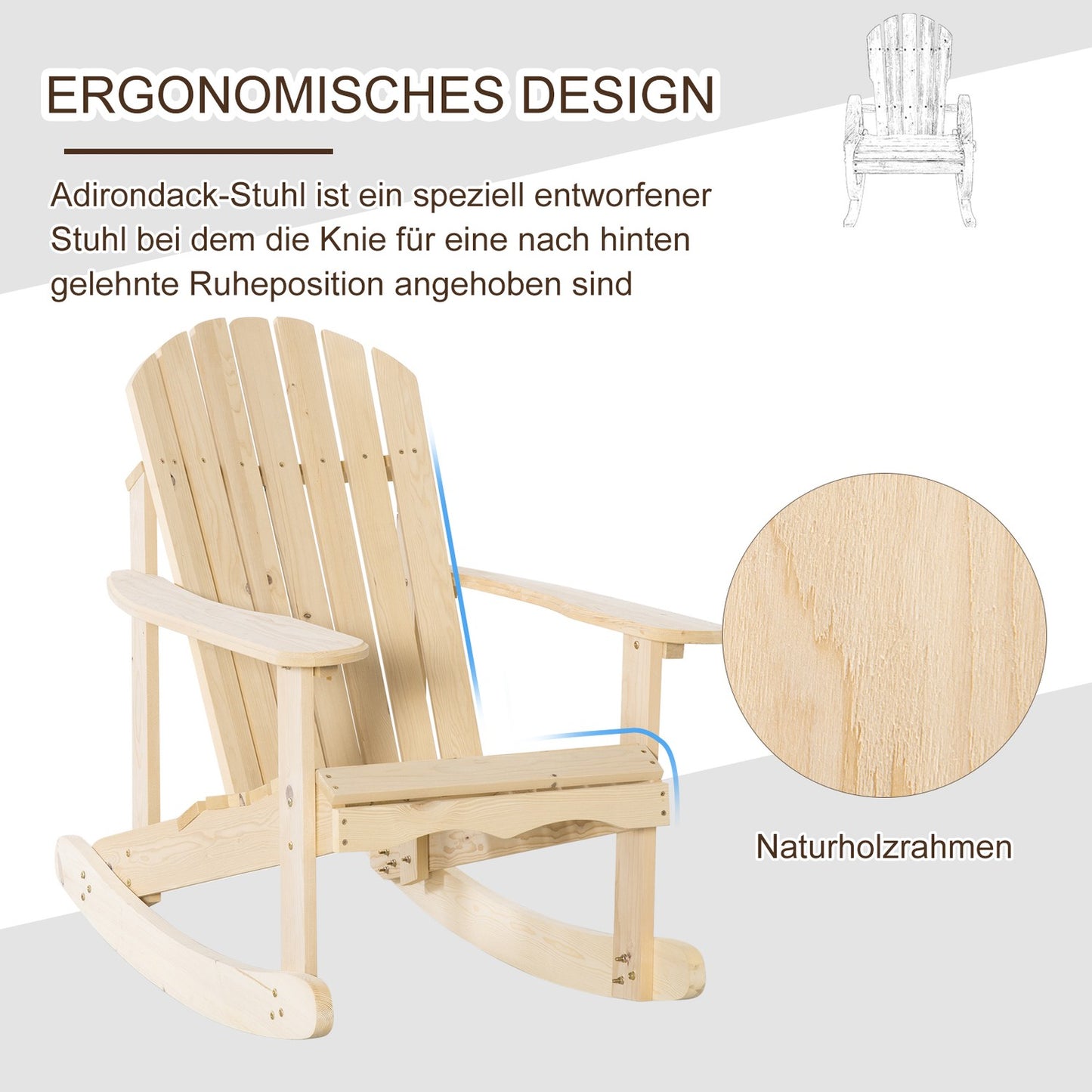 Adirondack Pine Wood Rocking chair for patio, 74x97x92 cm