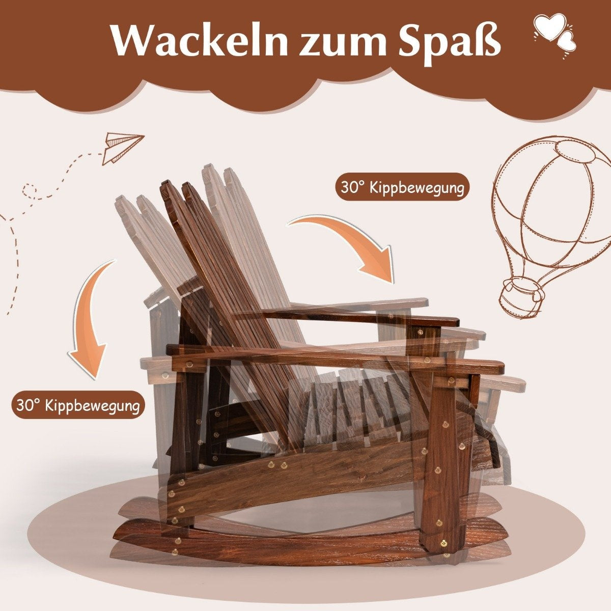Adirondack Rocking Chair for Children 2-Seater Wooden Garden Chair 99.5 x 70 x 68 cm Brown