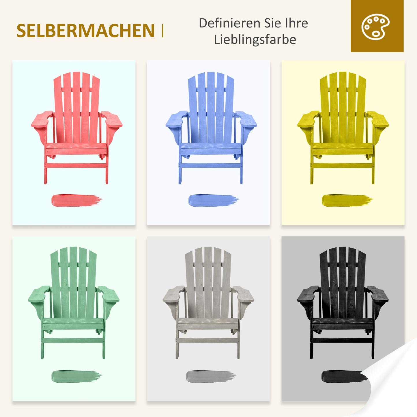 Adirondack Wooden Chair, Outdoor, High Back, Armrests