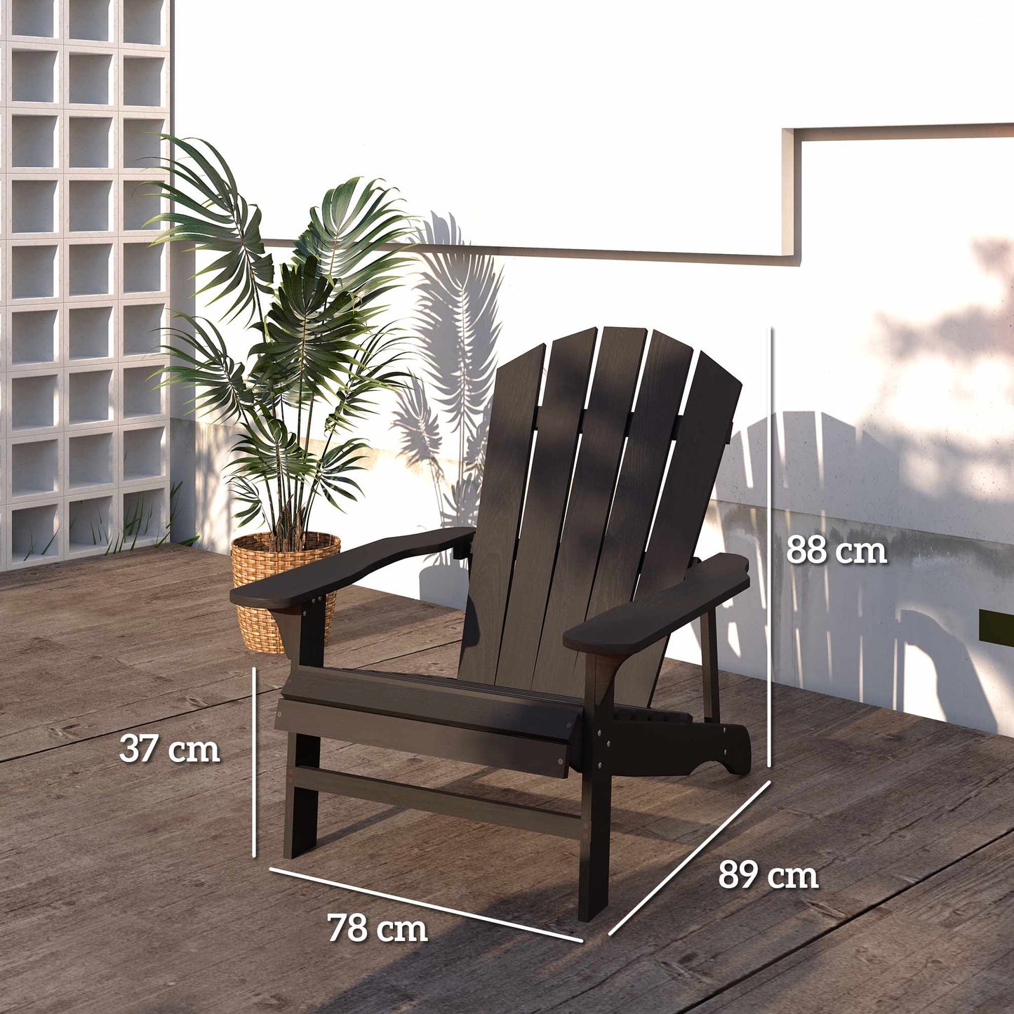 Adirondack Wooden Outdoor Chair, High Back, Black