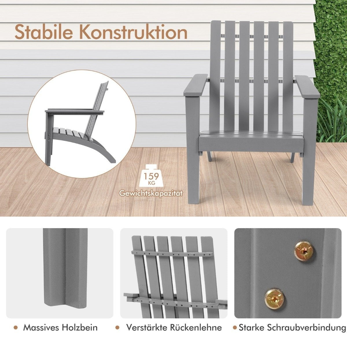Adirondack chair Adirondack chair made of acacia wood garden chair up to 160 kg gray