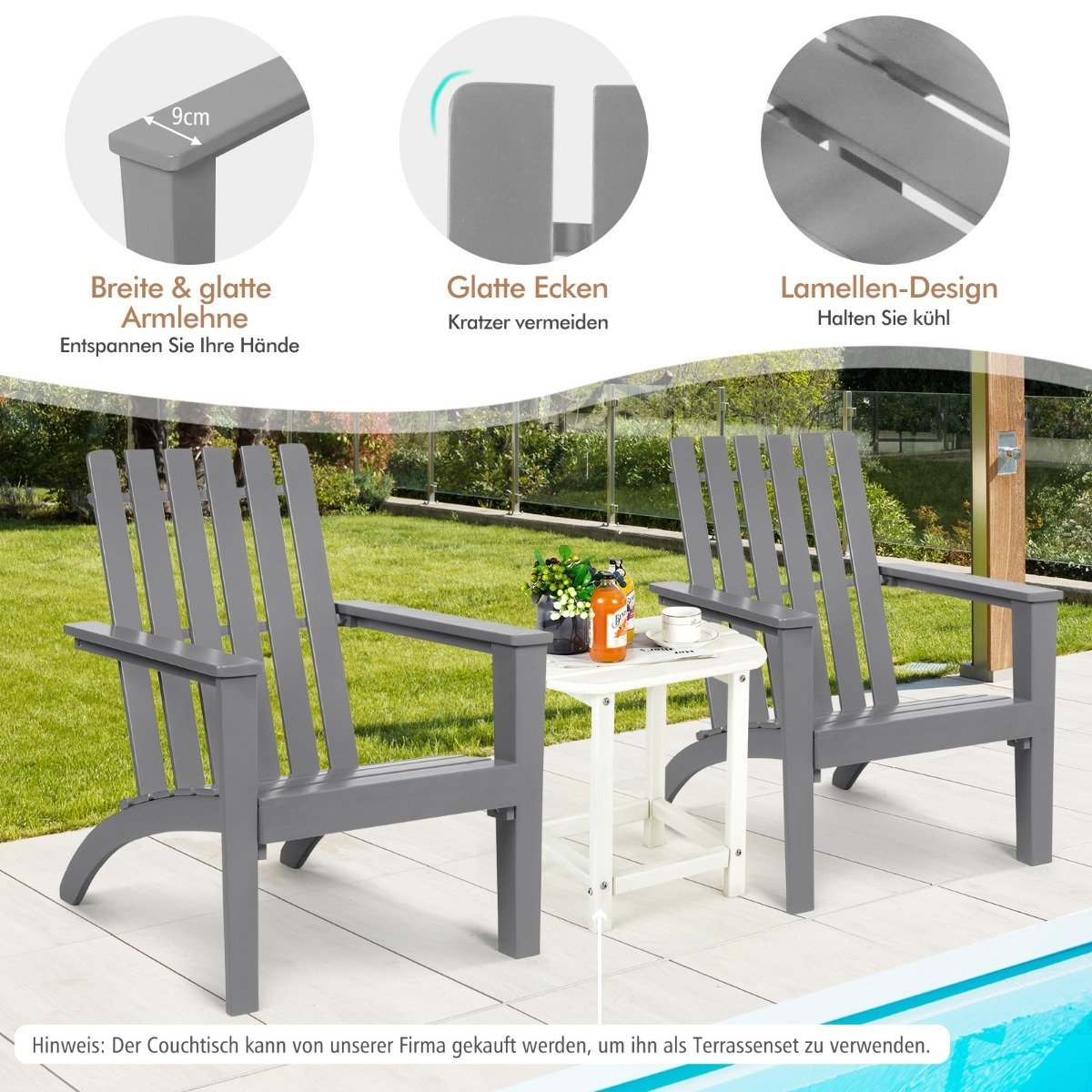 Adirondack chair Adirondack chair made of acacia wood garden chair up to 160 kg gray