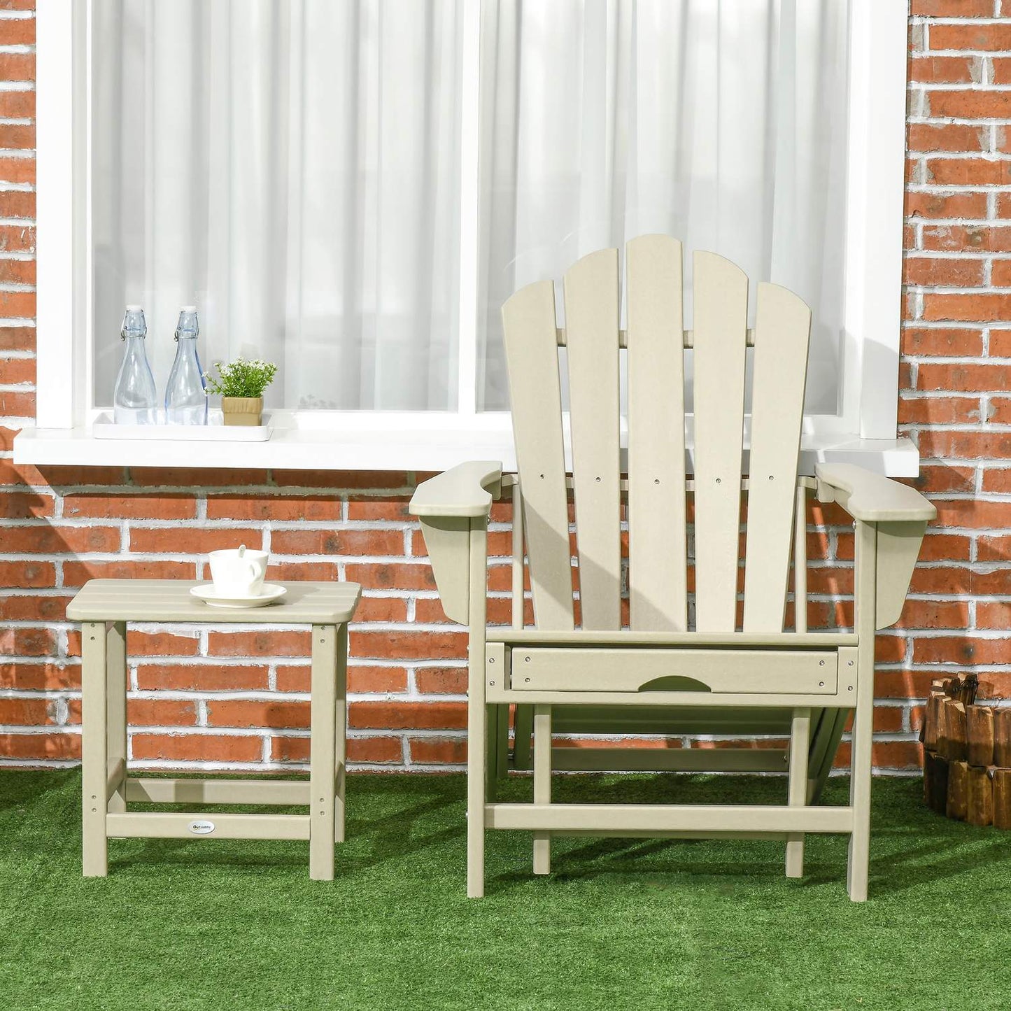Adirondack chair set with side table and footstool, HDPE sand
