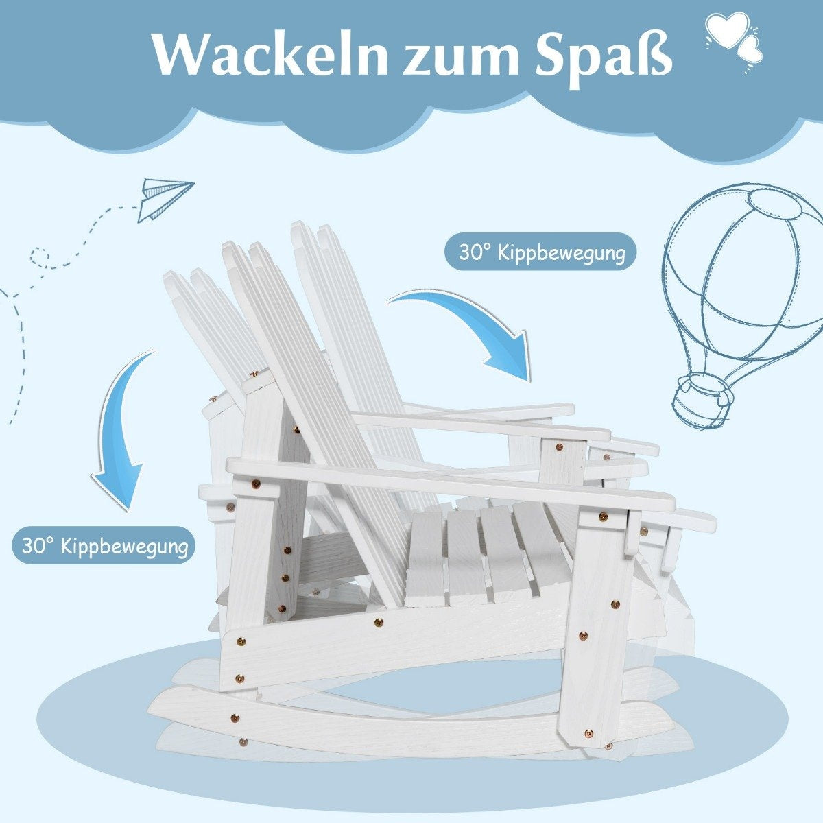 Adirondack rocking chair for children 2-seater wooden garden chair 99.5 x 70 x 68 cm white