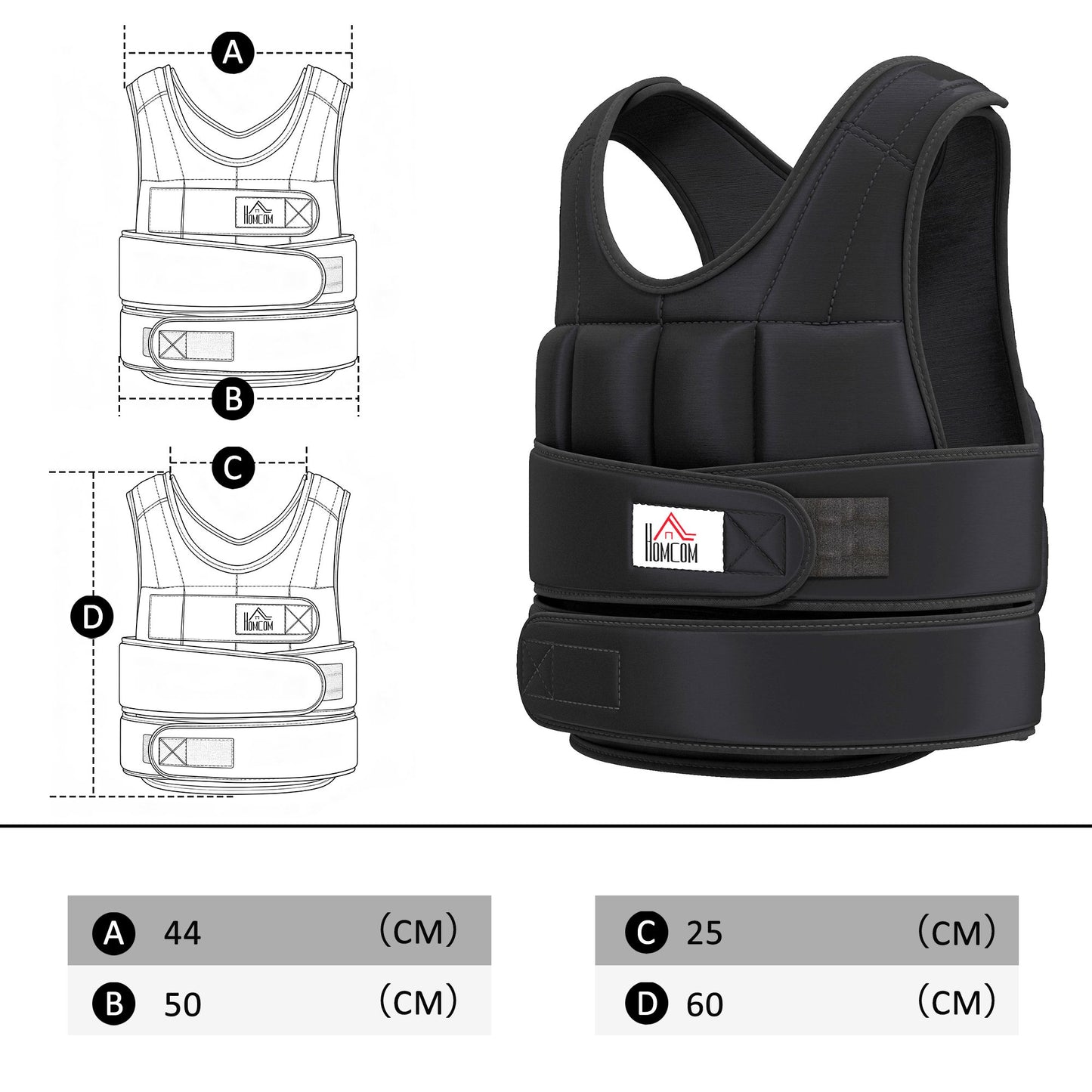 Adjustable 20 KG Weight Vest, Removable Weights, Black