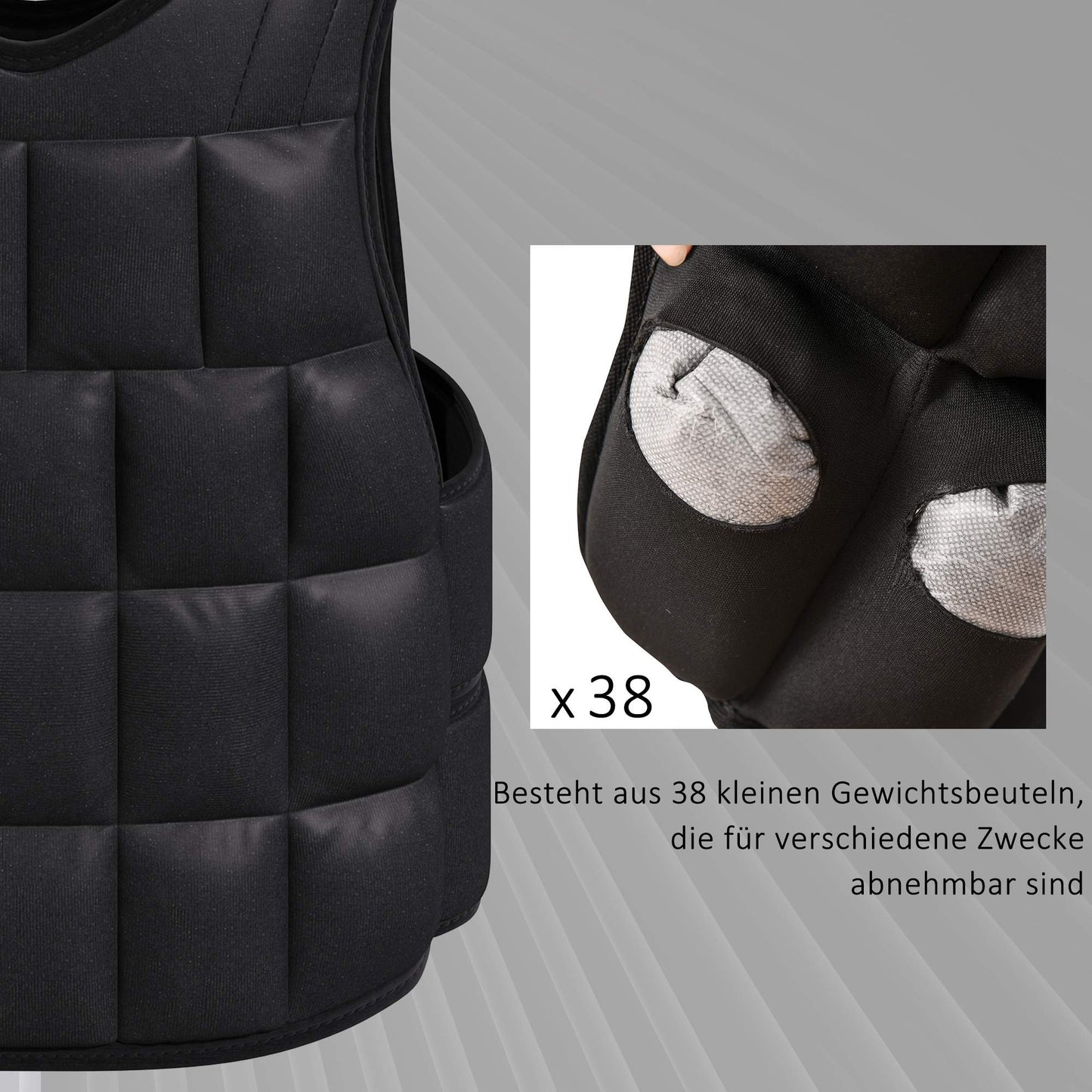 Adjustable 20 KG Weight Vest, Removable Weights, Black