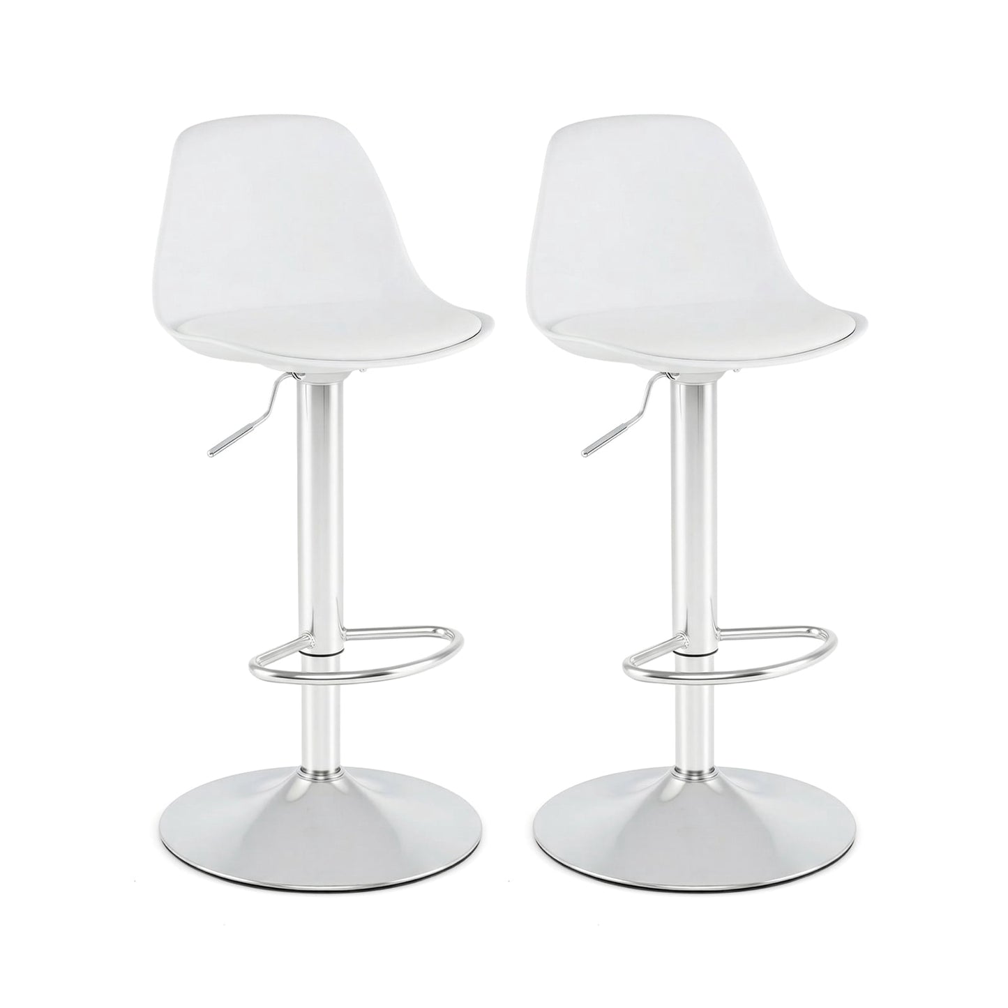 Adjustable 360 Swivel White Faux Leather Bar Stools