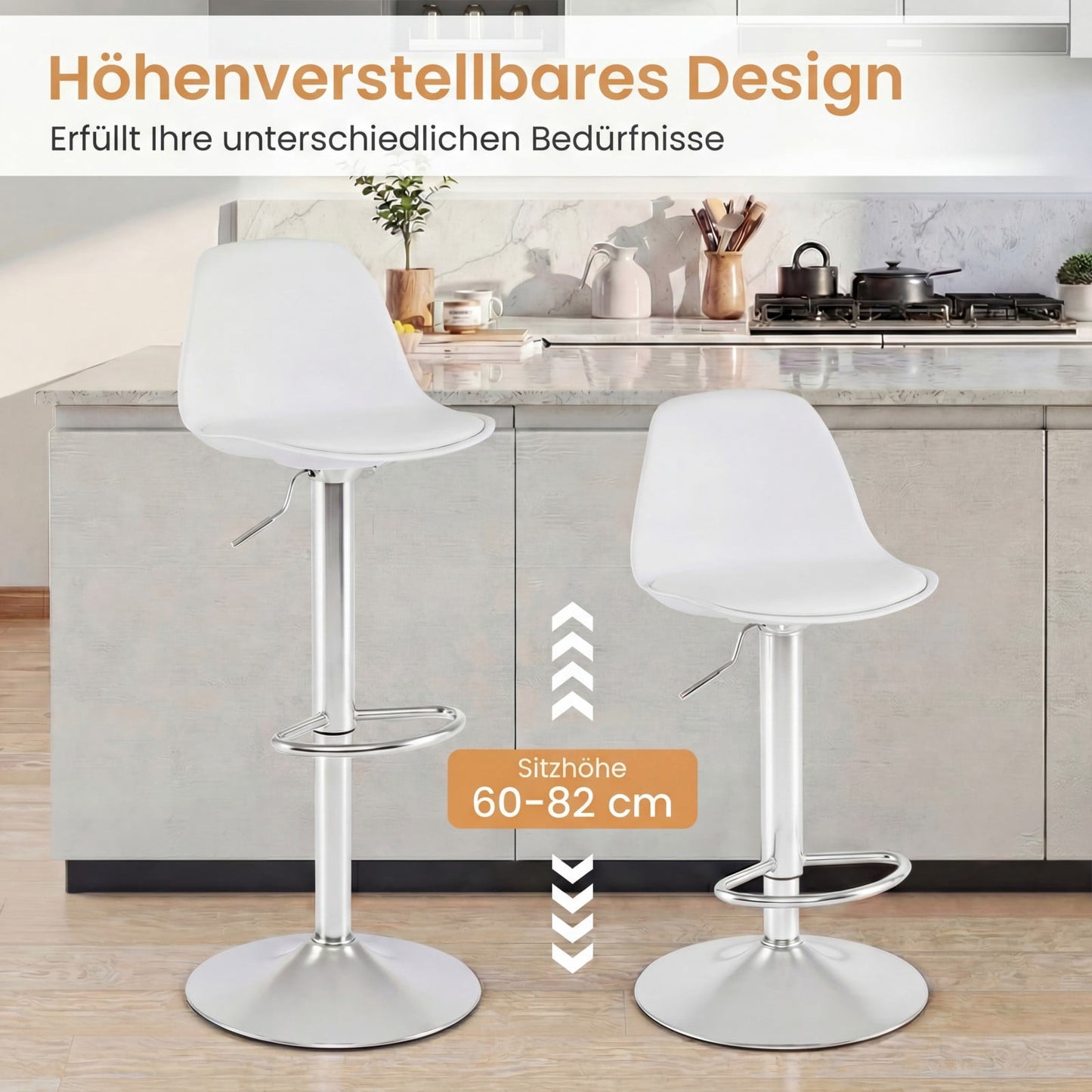 Adjustable 360 Swivel White Faux Leather Bar Stools