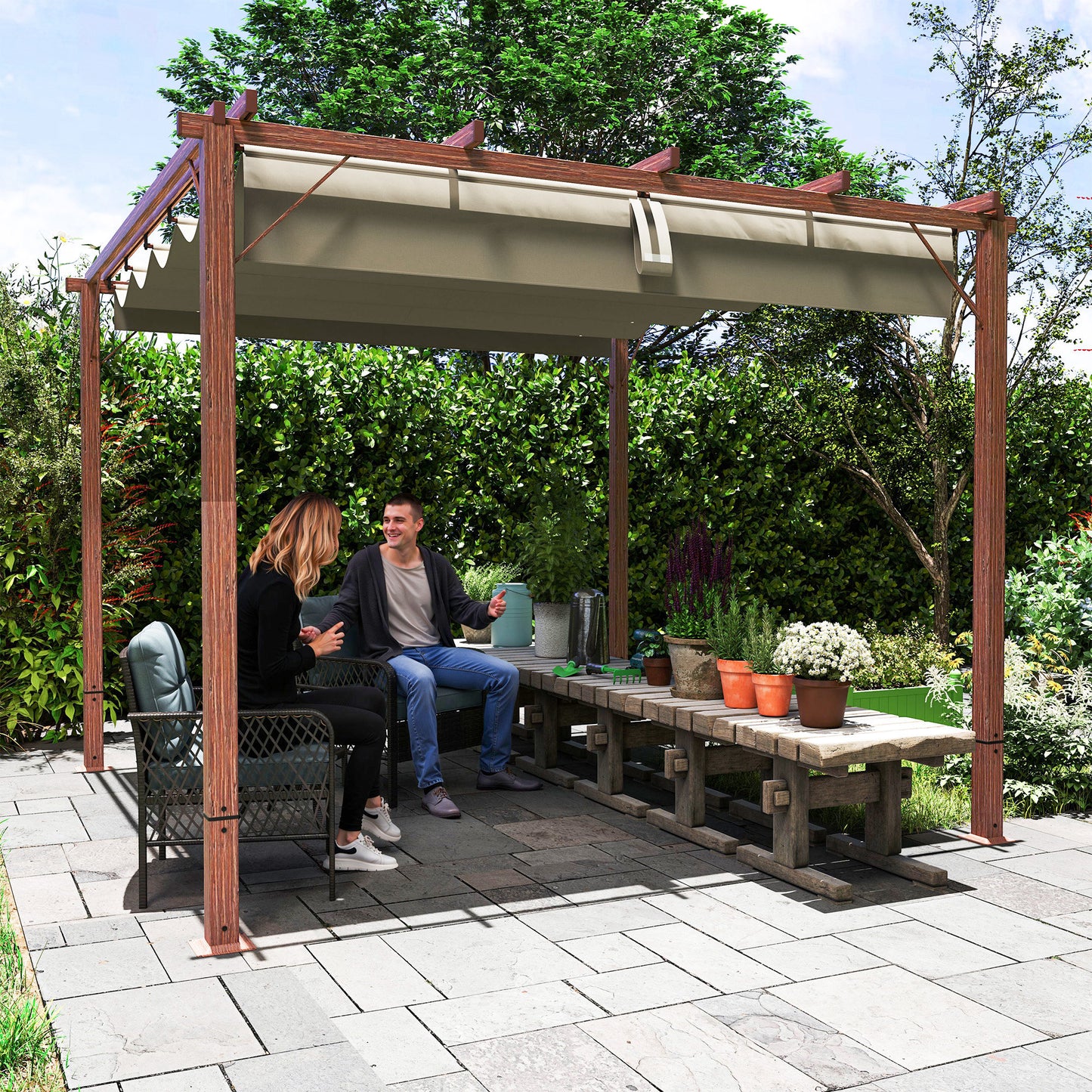 Adjustable 3x3m Pergola, Aluminum Frame, UPF30+ Shade
