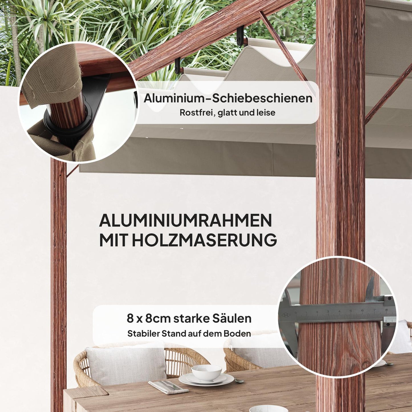 Adjustable 3x3m Pergola, Aluminum Frame, UPF30+ Shade