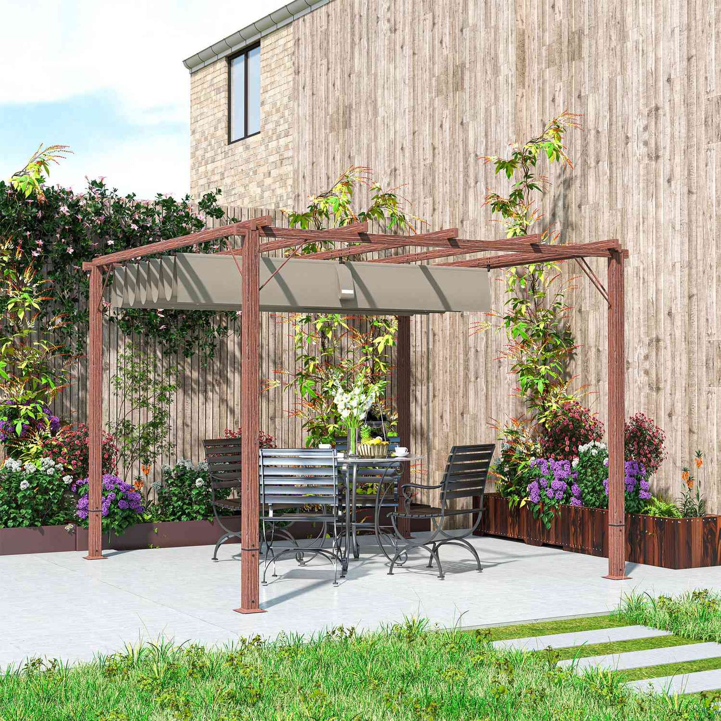 Adjustable 3x3m Pergola, Aluminum Frame, UPF30+ Shade
