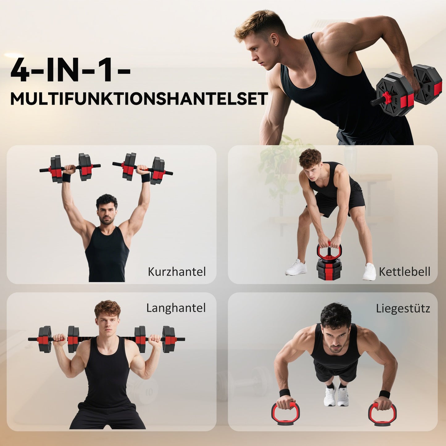 Adjustable 4-in-1 Dumbbell Set, 15 KG for Home Workouts