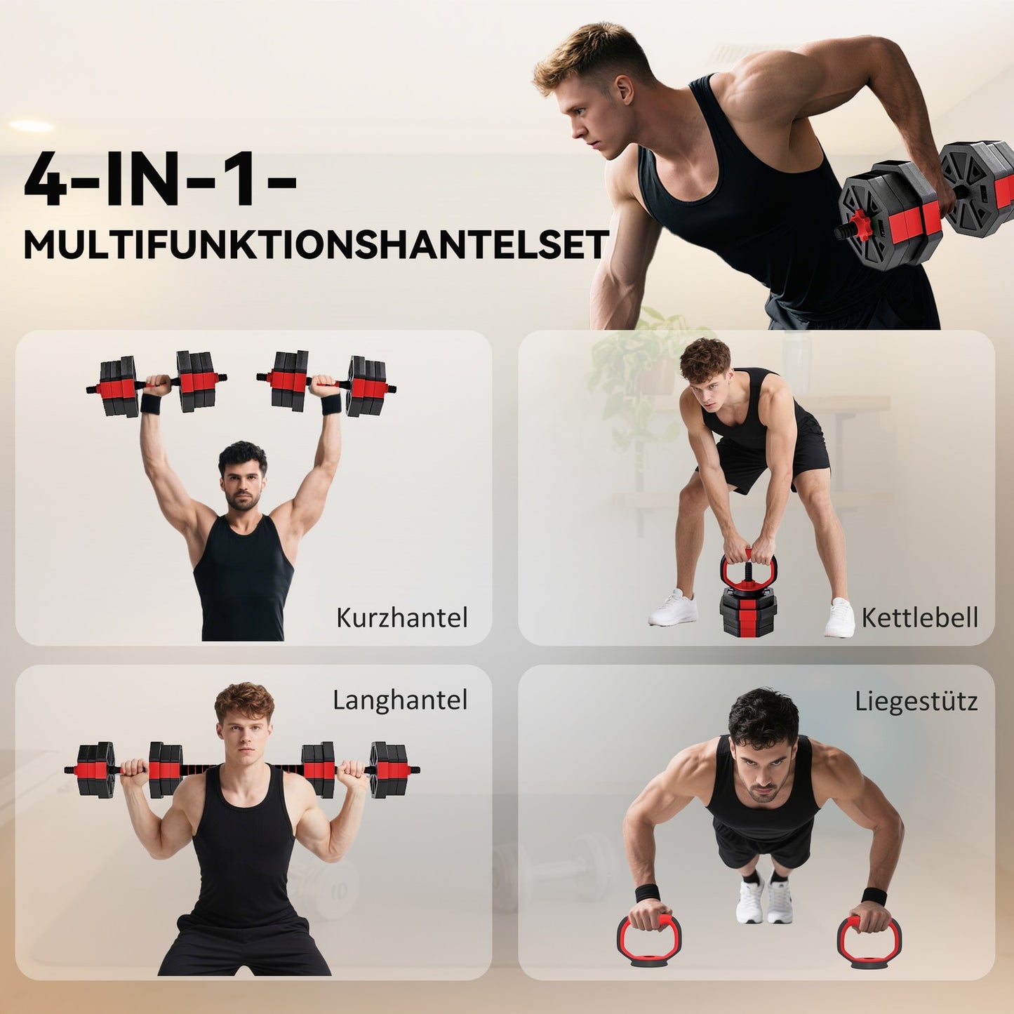 Adjustable 4-in-1 Dumbbell Set – 20KG for Home Workouts