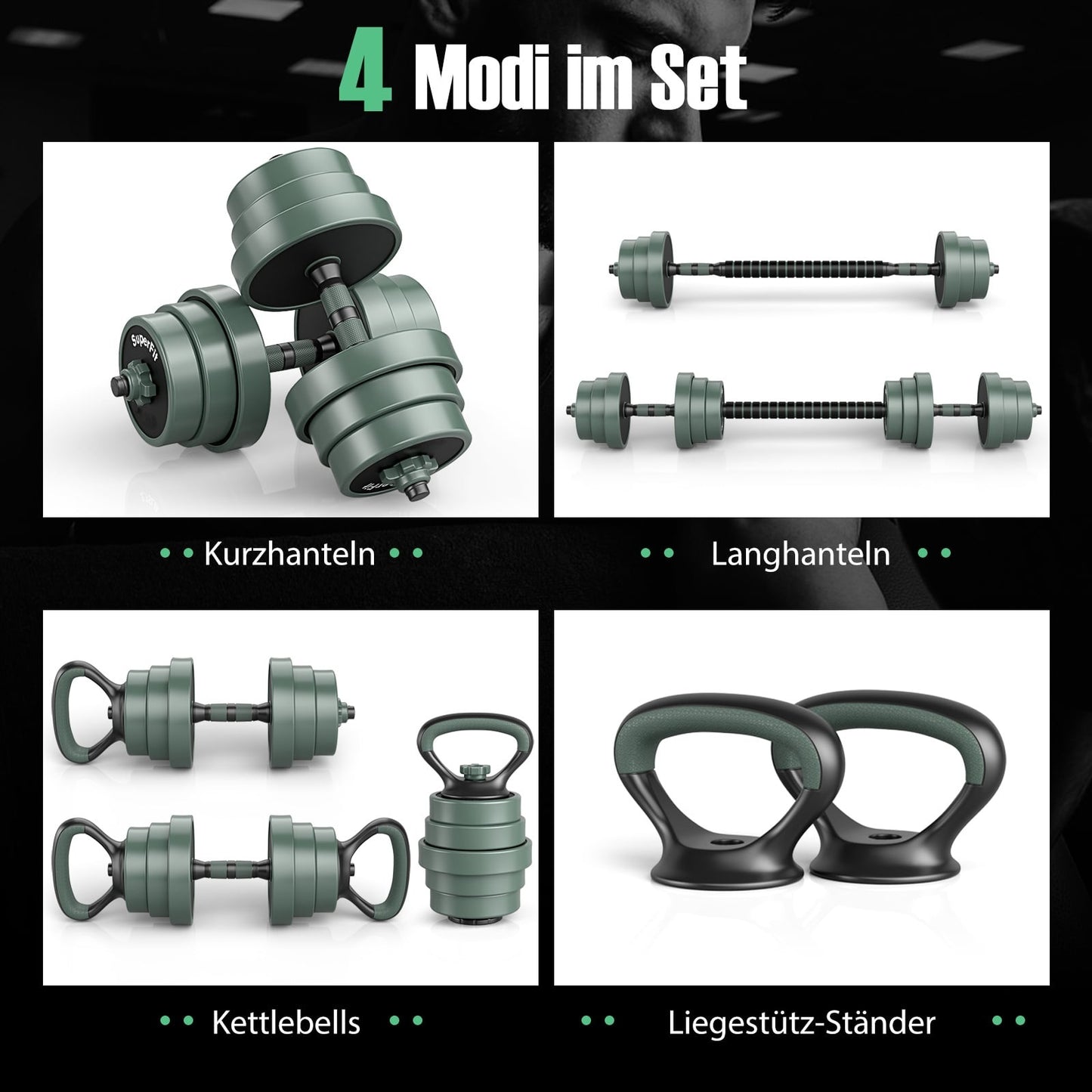 Adjustable 4-in-1 Dumbbell Set, 20kg with Kettlebell & Barbell