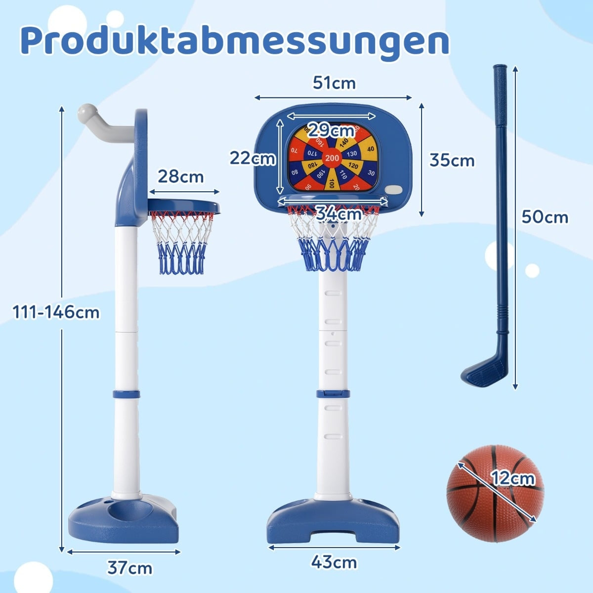 Adjustable 4-in-1 Kids Basketball Hoop Set with Accessories