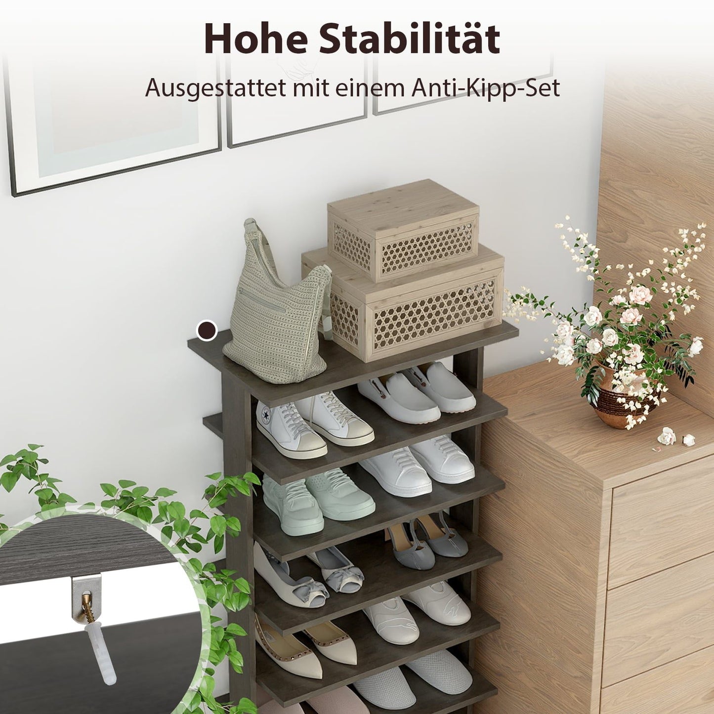 Adjustable 7-Tier Shoe Rack, Space-Saving, Grey