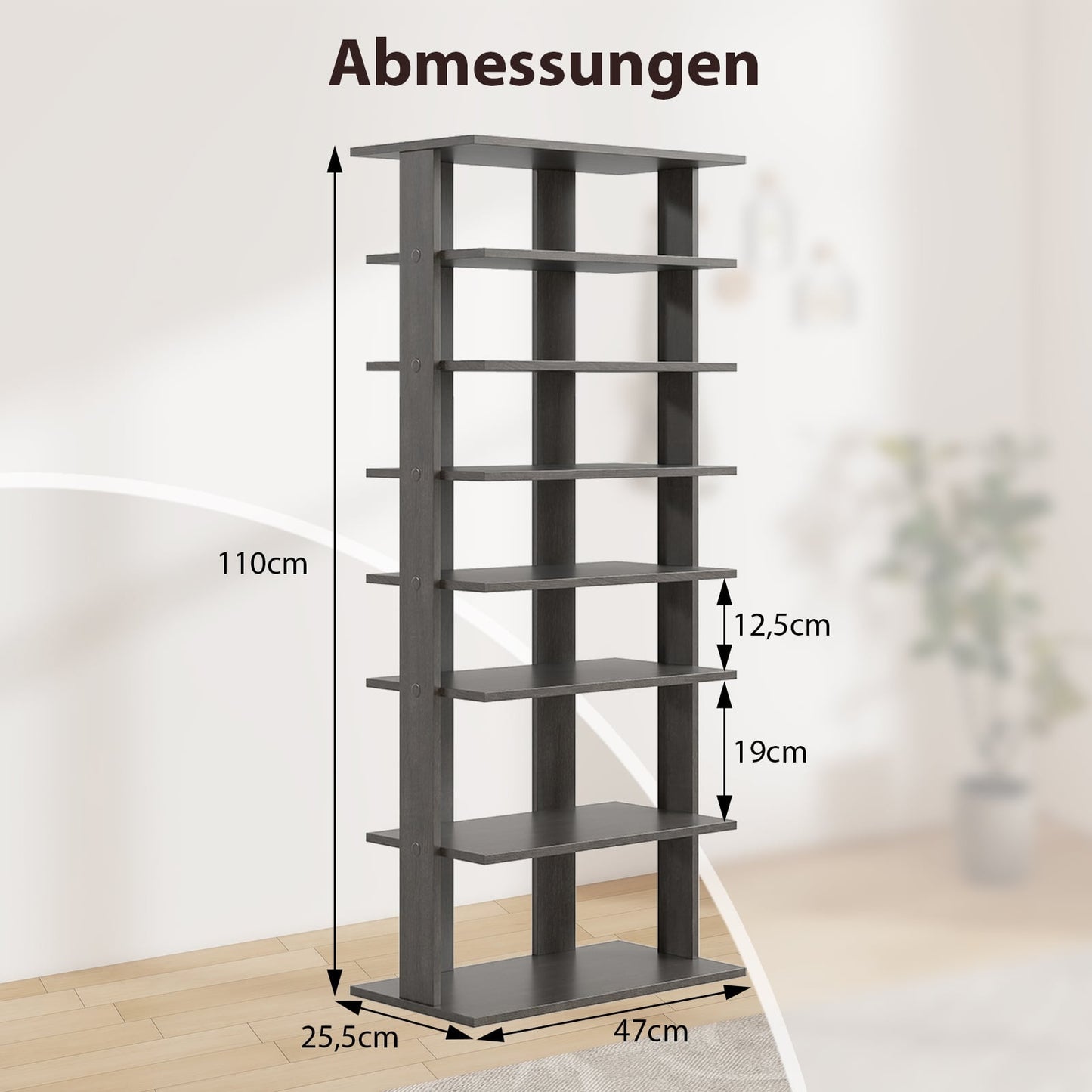 Adjustable 7-Tier Shoe Rack, Space-Saving, Grey